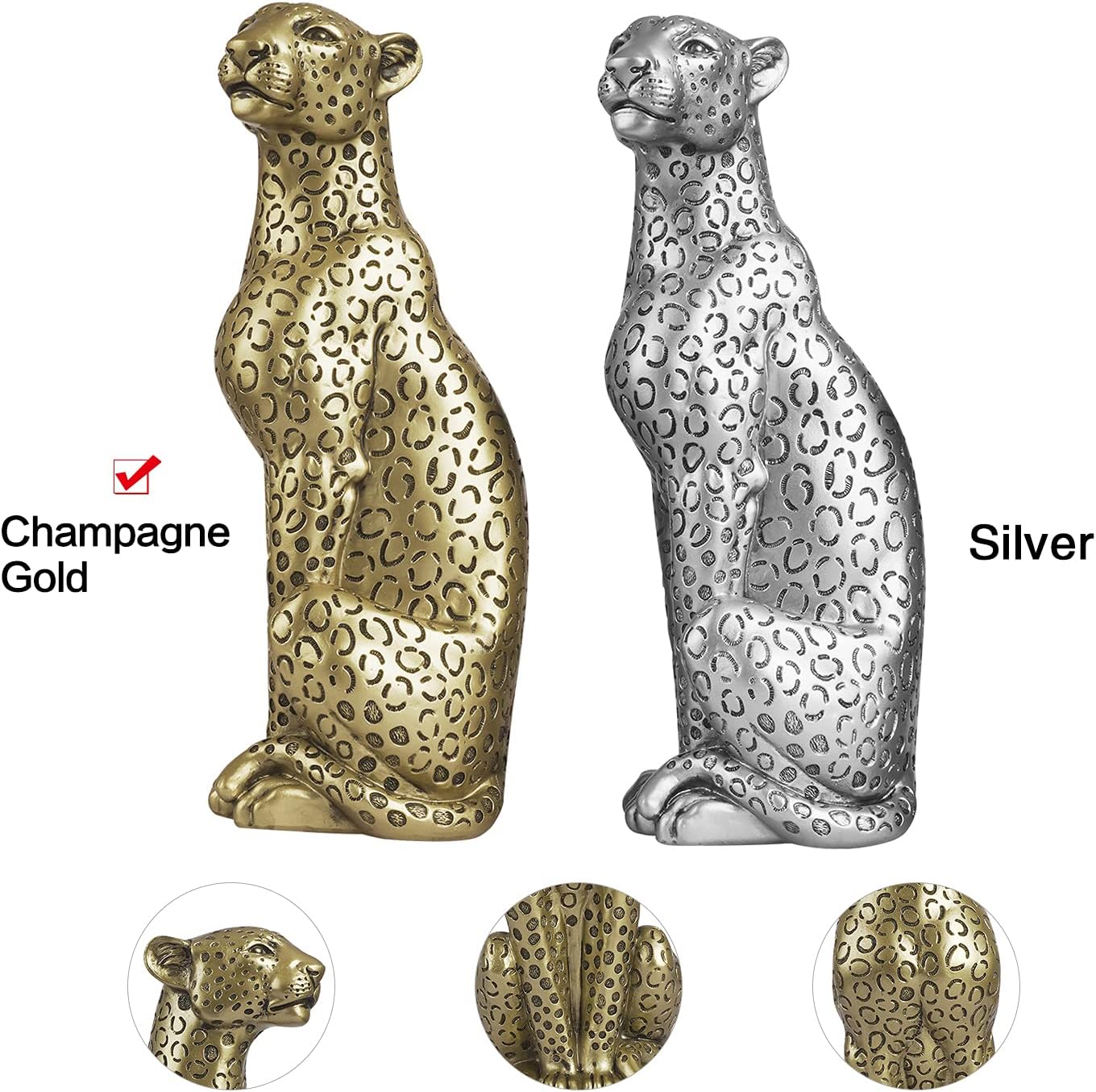 Cheetah Statue Home Decor Leopard Sculpture Resin Sitting Cheetah Figurine Desktop Table Top Ornament Decoration for Home Office Champagne Gold