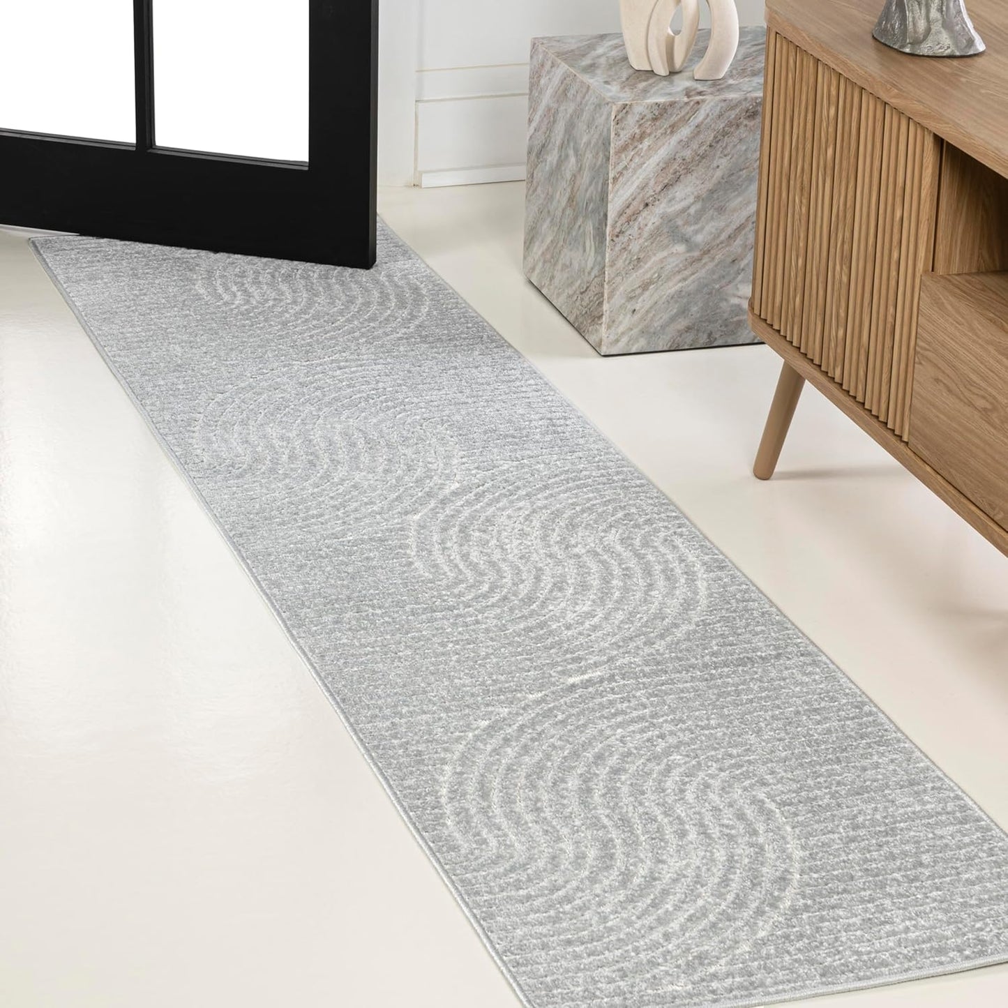 JONATHAN Y SCN100B-8 Skagen High-Low Minimalist Curve Geometric Indoor/Outdoor Area Rug, Modern, Contemporary, Geometric, Bohemian, Bedroom, Kitchen, Living Room, Non Shedding, Ivory/Cream, 8' x 10'