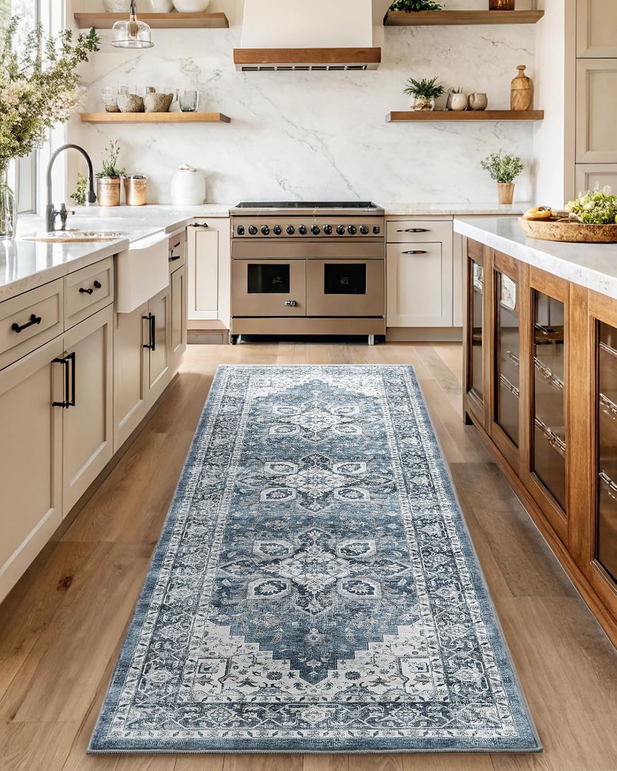 AMADA HOMEFURNISHING 8x10 Washable Area Rug, Low-Profile Large Area Rug with Non-Slip Backing & Durable Edge Binding, Vintage Large Rugs for Living Room, Bedroom, Dinning Room