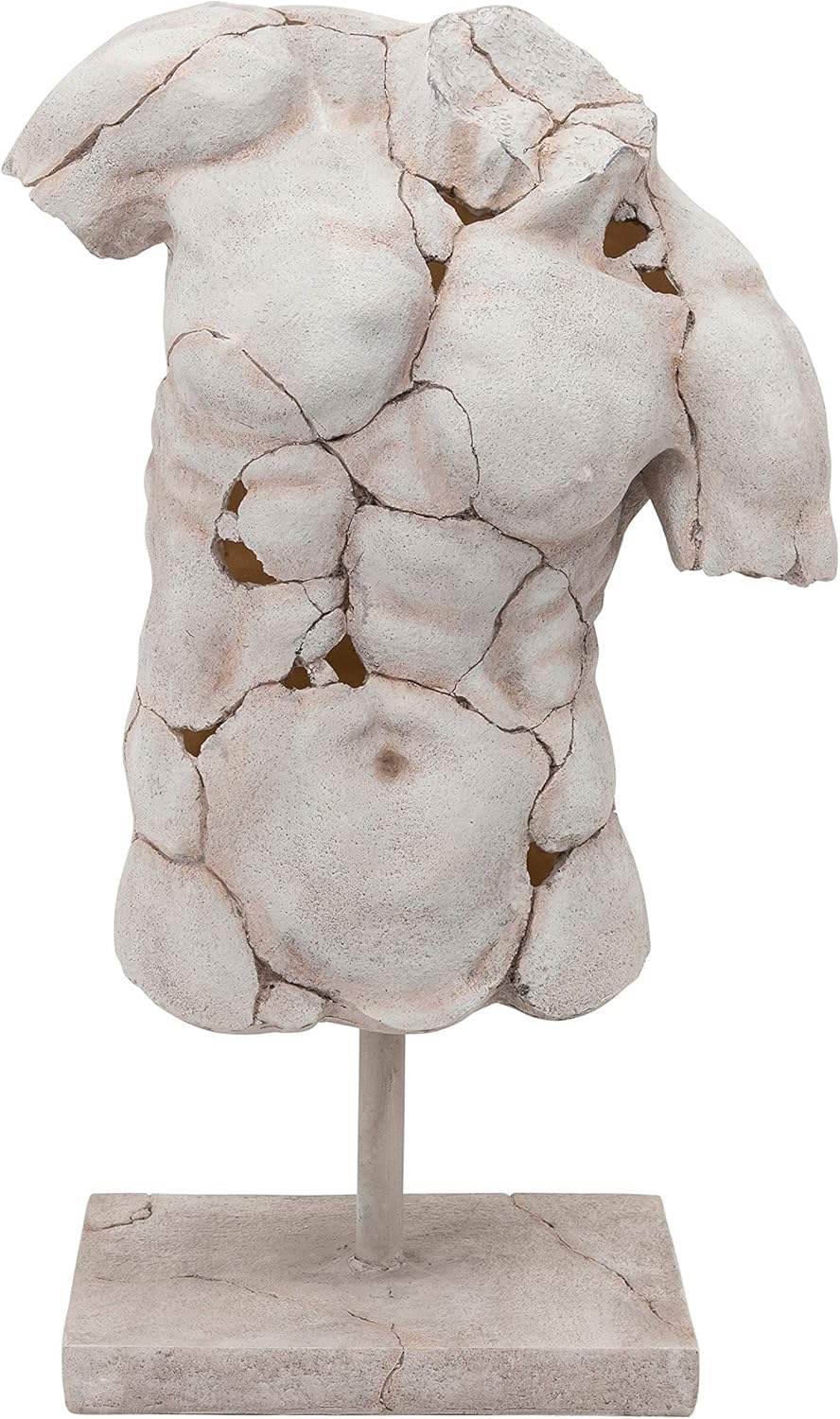 Sagebrook Home Modern Cracked Male Torso Sculpture Resin Statue with Textured Black Finish Artistic Home Decor for Living Room, Office, or Entryway 15x9x25