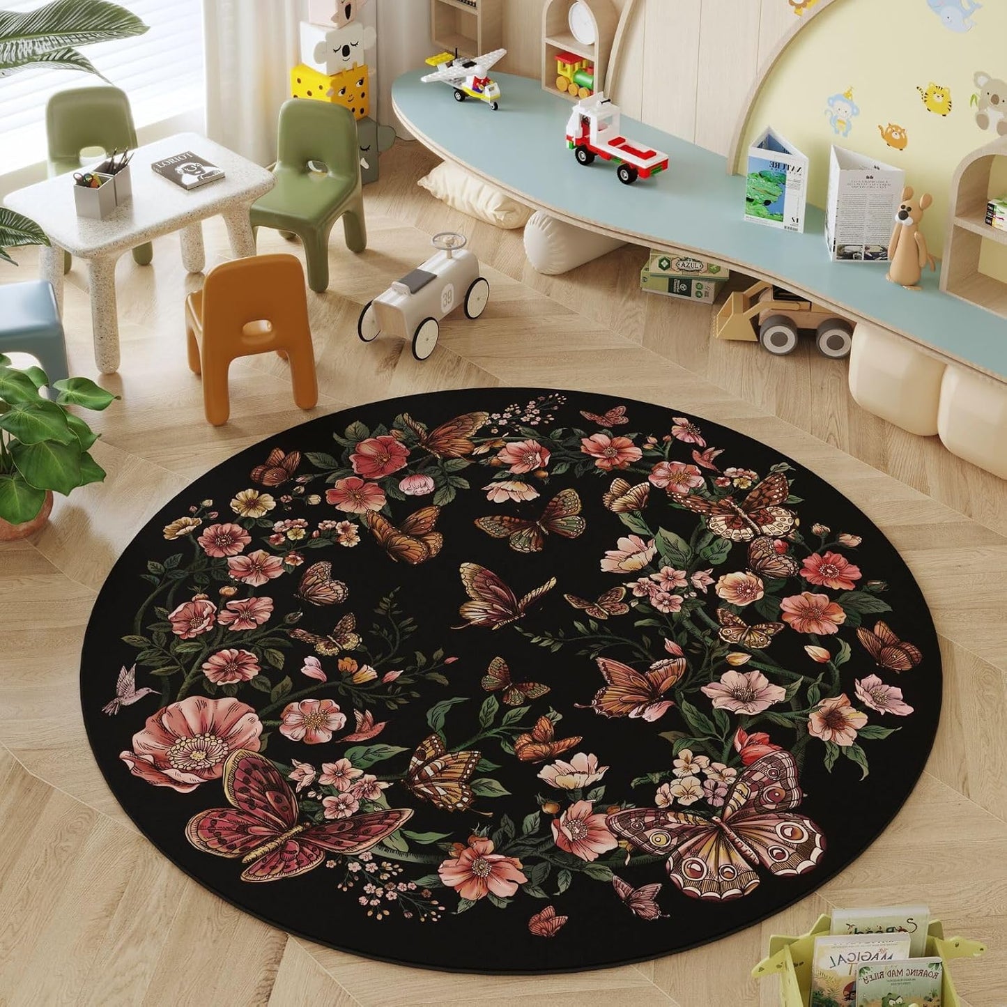 Runner Rug for Kitchen Rug Non Slip 2'6''x8' Washable Rugs with Rubber Backing Soft Floral Butterfly Carpet Runner for Kitchen Laundry Bedroom Bathroom, Black