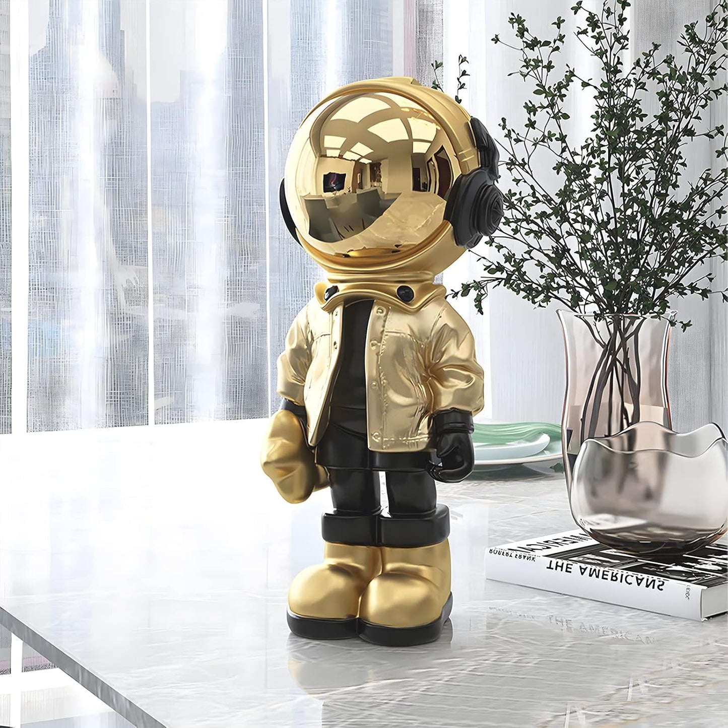 Dosker Astronaut Statues Spaceman Sculpture Polyresin Arts Gifts Gold Figurine Ornament Room Decor for Men,Home and Crafts Desktop Accessories Tabletop Decoration, Living Room, Office, Bookshelf