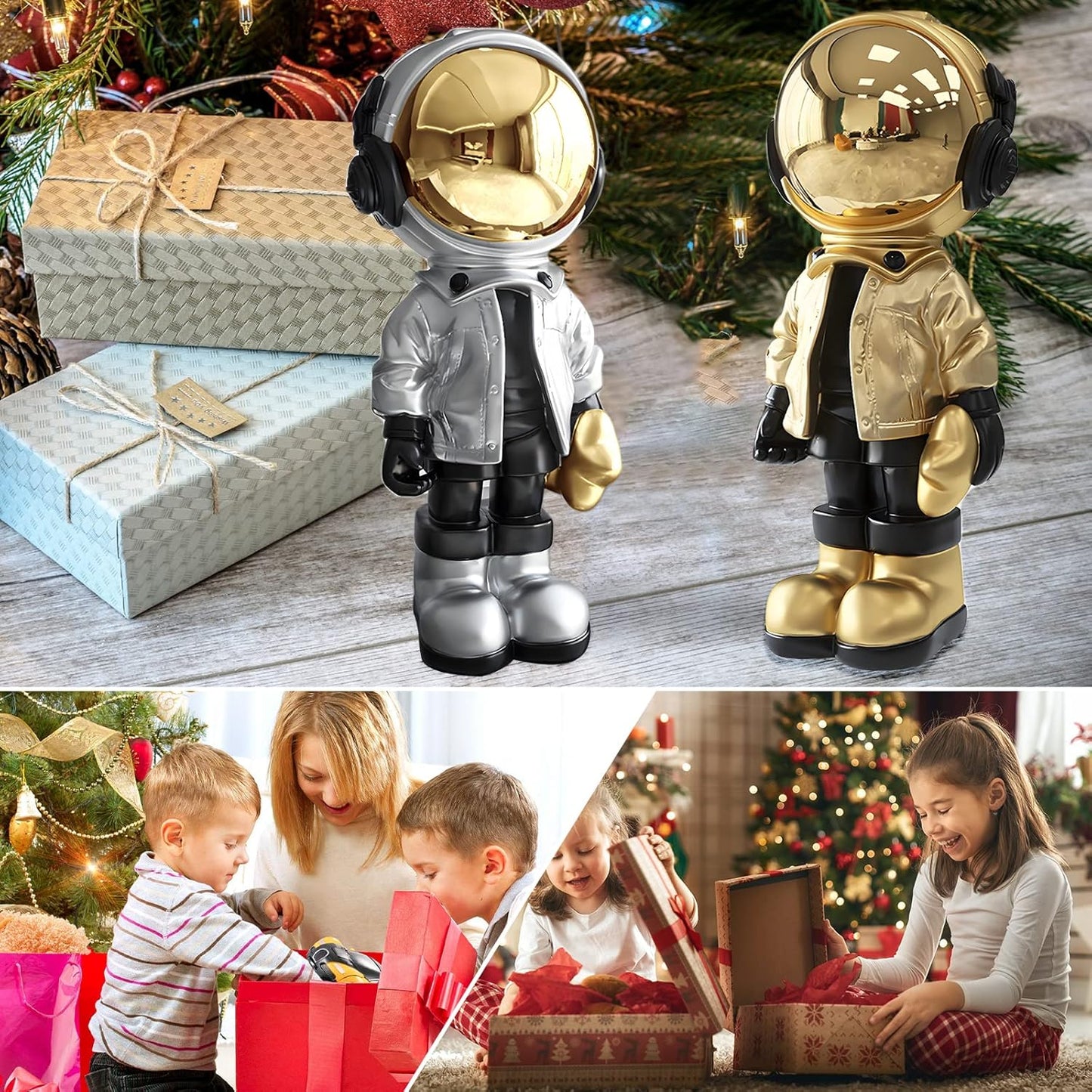 Dosker Astronaut Statues Spaceman Sculpture Polyresin Arts Gifts Gold Figurine Ornament Room Decor for Men,Home and Crafts Desktop Accessories Tabletop Decoration, Living Room, Office, Bookshelf