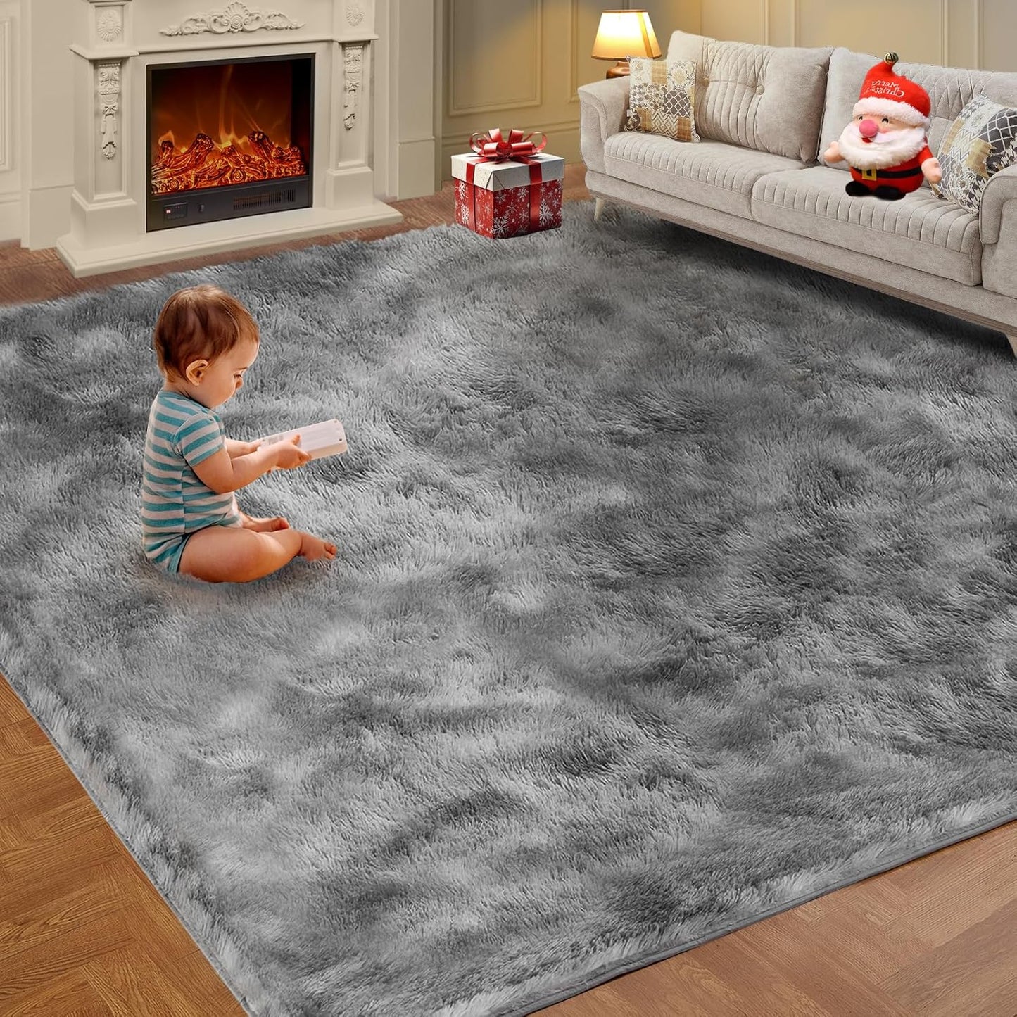 Super Soft Area Rugs for Living Room 5x7 Black, Fluffy Furry Shaggy Fuzzy Area Rug, Upgrade Anti-Skid Rectangular, High Pile Soft Throw Rug for Bedroom and Kids Room, Home Decor Aesthetic