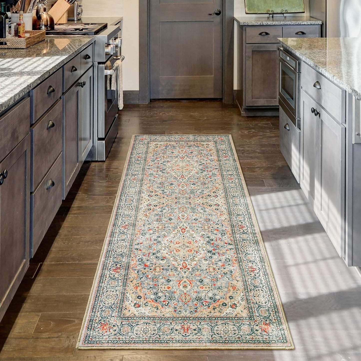 Washable Rug 4x6, Beige Area Rugs Non Slip, Indoor Low Pile Carpet with Rubber Backing for Living Room Kitchen Bathroom Entryway Office Bedroom