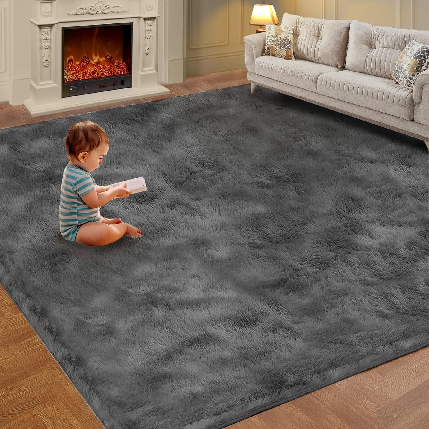 Super Soft Area Rugs for Living Room 5x7 Black, Fluffy Furry Shaggy Fuzzy Area Rug, Upgrade Anti-Skid Rectangular, High Pile Soft Throw Rug for Bedroom and Kids Room, Home Decor Aesthetic