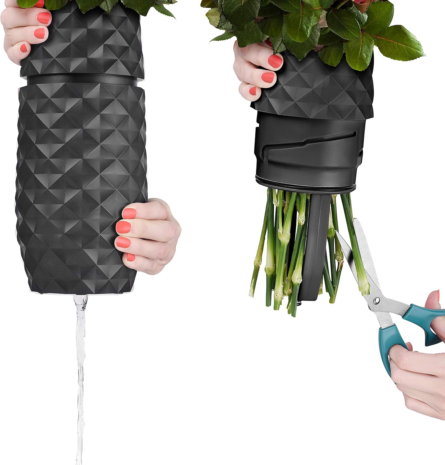 The Amaranth Vase - Unique Design for Easy Water Draining and Stem Access - Impact Resistant Plastic and Marble Blend - The Smart Vase for Floral Arrangements (White)
