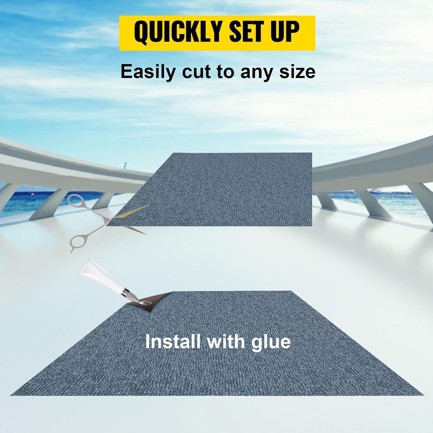 Happybuy 6 ft x 13 ft Grey Marine Carpet for Boats Waterproof - 0.18" Thick Indoor Outdoor Rug Carpet Roll for Home Patio Porch Deck