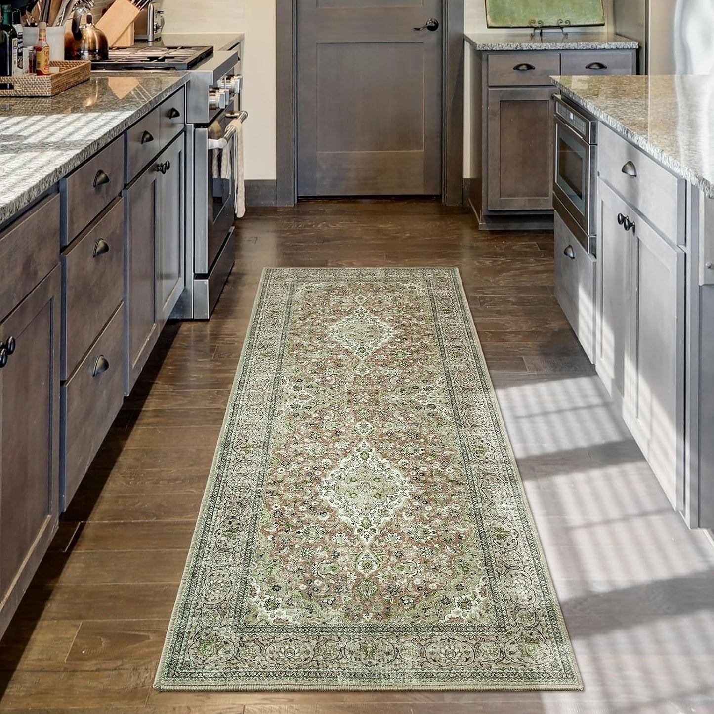 Washable Rug 4x6, Beige Area Rugs Non Slip, Indoor Low Pile Carpet with Rubber Backing for Living Room Kitchen Bathroom Entryway Office Bedroom
