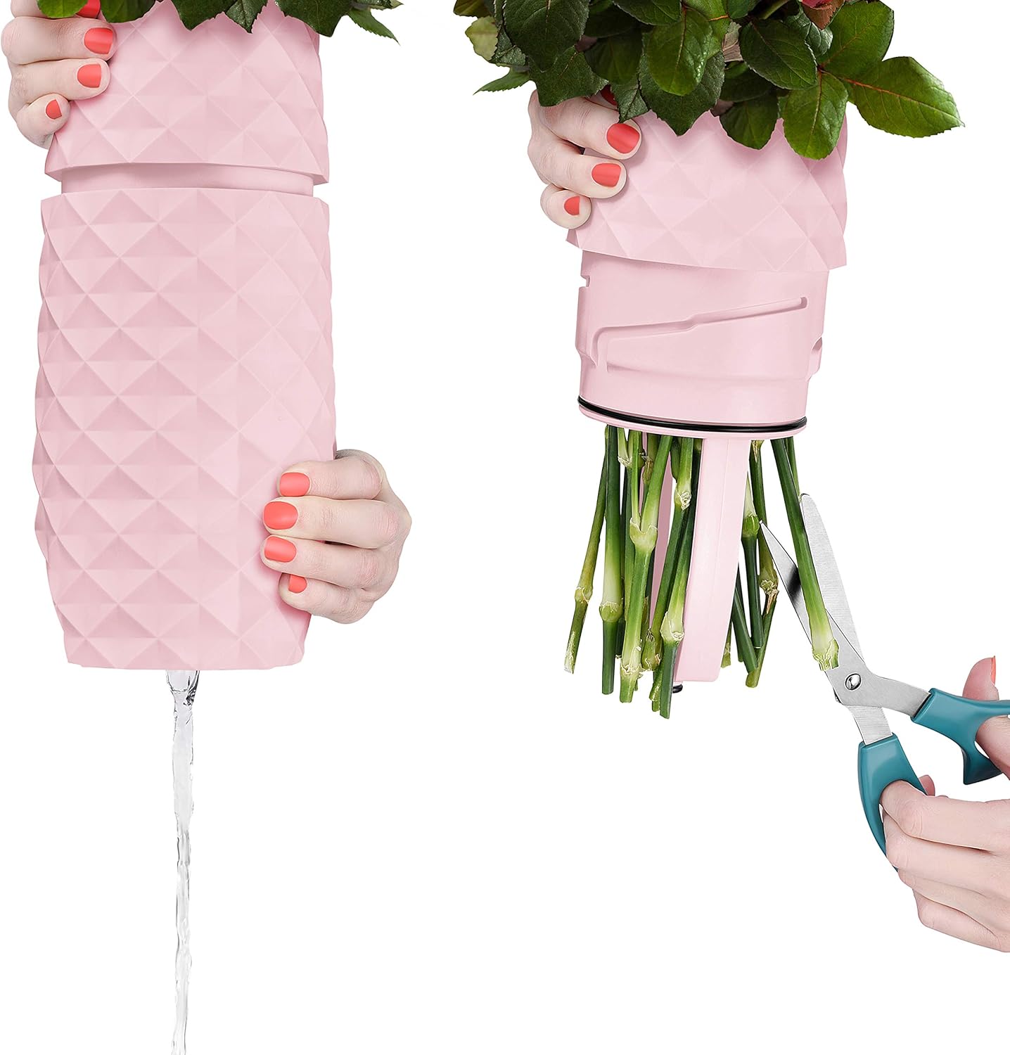 The Amaranth Vase - Unique Design for Easy Water Draining and Stem Access - Impact Resistant Plastic and Marble Blend - The Smart Vase for Floral Arrangements (White)