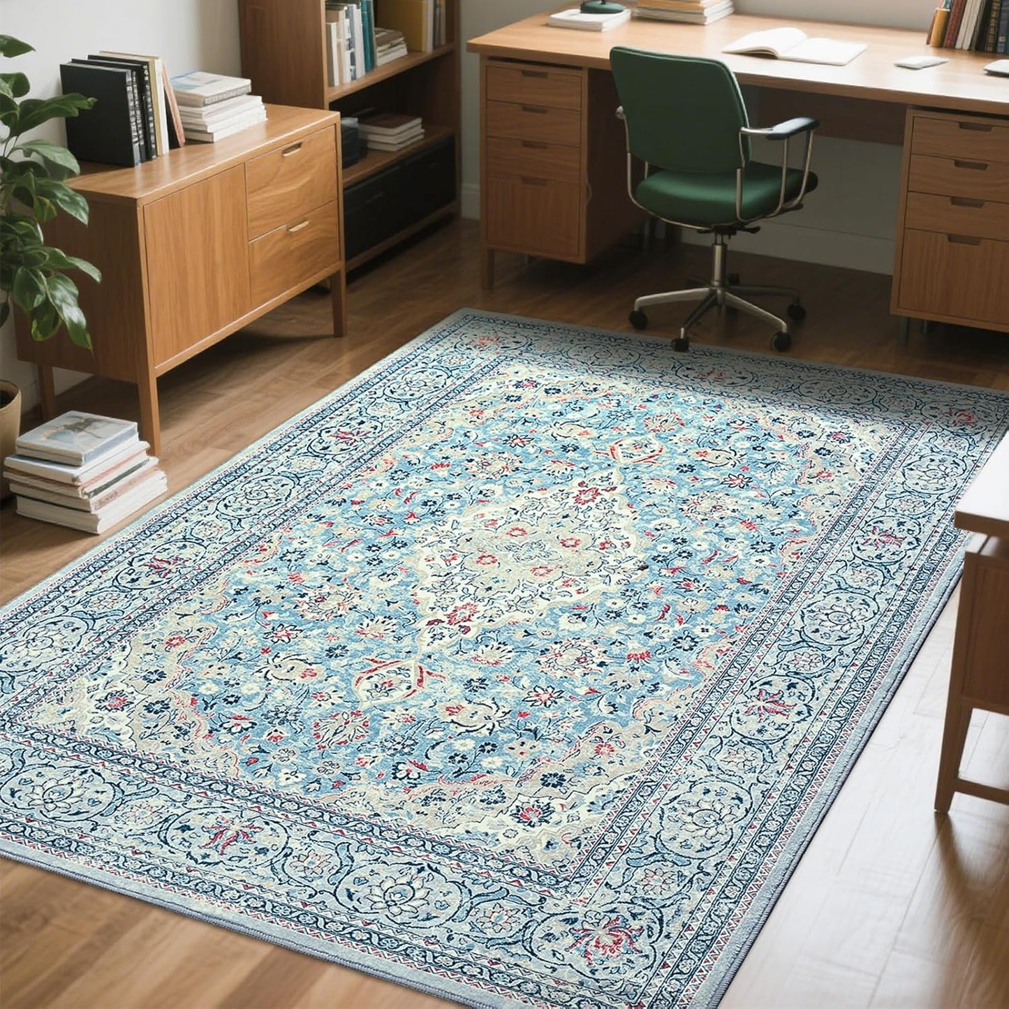 Washable Rug 4x6, Beige Area Rugs Non Slip, Indoor Low Pile Carpet with Rubber Backing for Living Room Kitchen Bathroom Entryway Office Bedroom