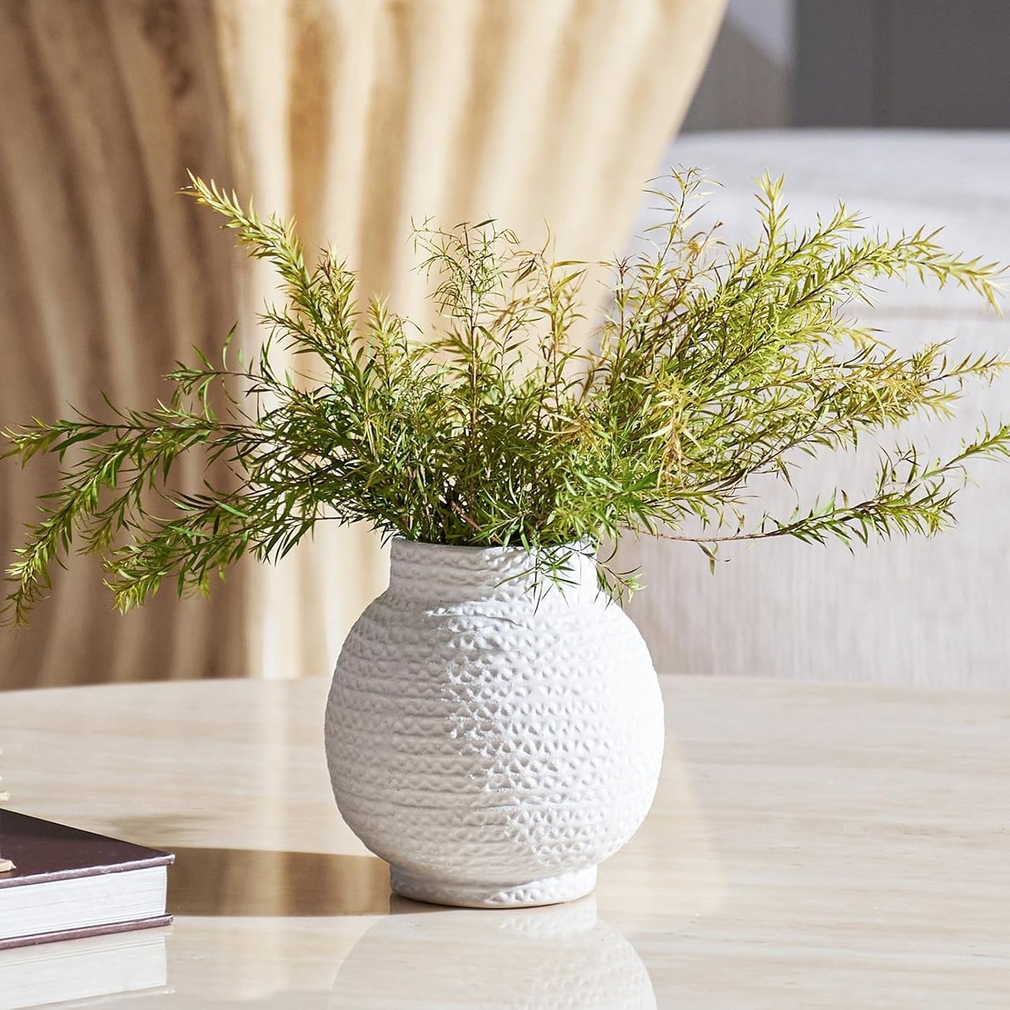 DN DECONATION Beige Rustic Farmhouse Vase, 8.2 Inch Textured Boho Vase for Home Decor, Cement Decorative Flower Vases with Rope Knots for Living Room, Table Centerpiece, Shelf, Mantel Decoration