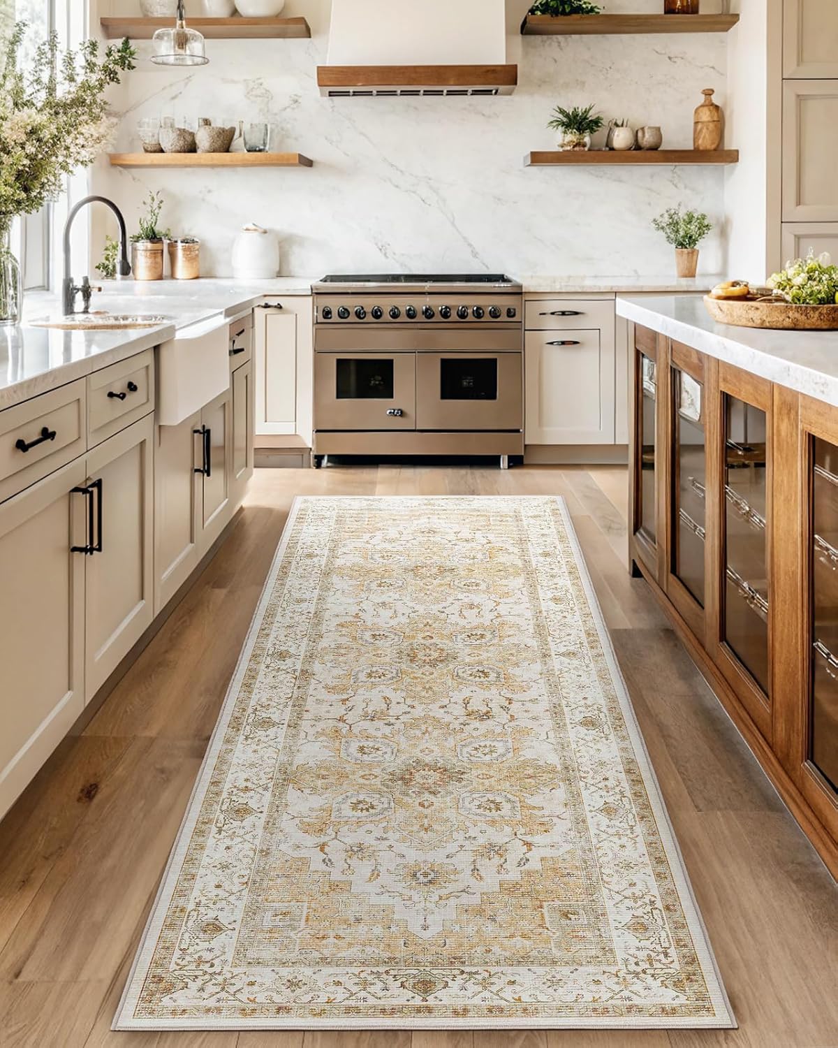 AMADA HOMEFURNISHING 8x10 Washable Area Rug, Low-Profile Large Area Rug with Non-Slip Backing & Durable Edge Binding, Vintage Large Rugs for Living Room, Bedroom, Dinning Room