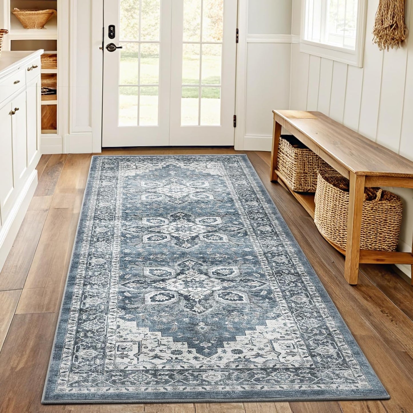 AMADA HOMEFURNISHING 8x10 Washable Area Rug, Low-Profile Large Area Rug with Non-Slip Backing & Durable Edge Binding, Vintage Large Rugs for Living Room, Bedroom, Dinning Room