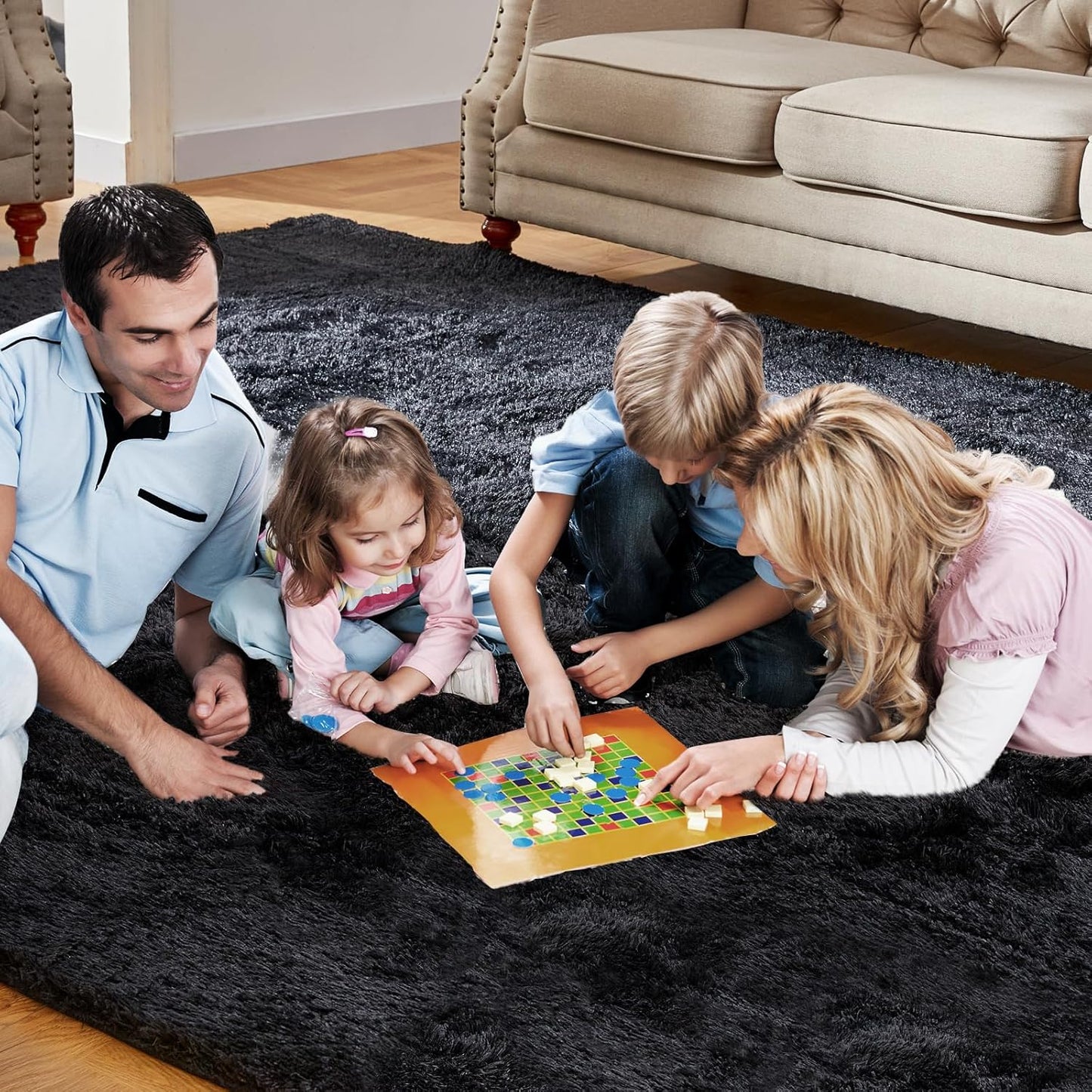 Super Soft Area Rugs for Living Room 5x7 Black, Fluffy Furry Shaggy Fuzzy Area Rug, Upgrade Anti-Skid Rectangular, High Pile Soft Throw Rug for Bedroom and Kids Room, Home Decor Aesthetic