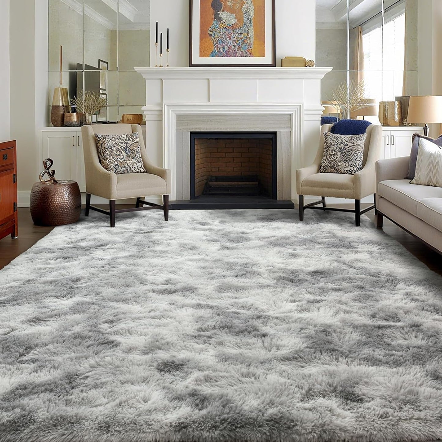 6x9 Ft Large Shag Rugs for Living Room Decor, Tie-Dyed Ultra Soft Fluffy Furry Area Rugs for Bedroom Indoor Floor, Aesthetic Carpet for Kids Home (Dark Grey)