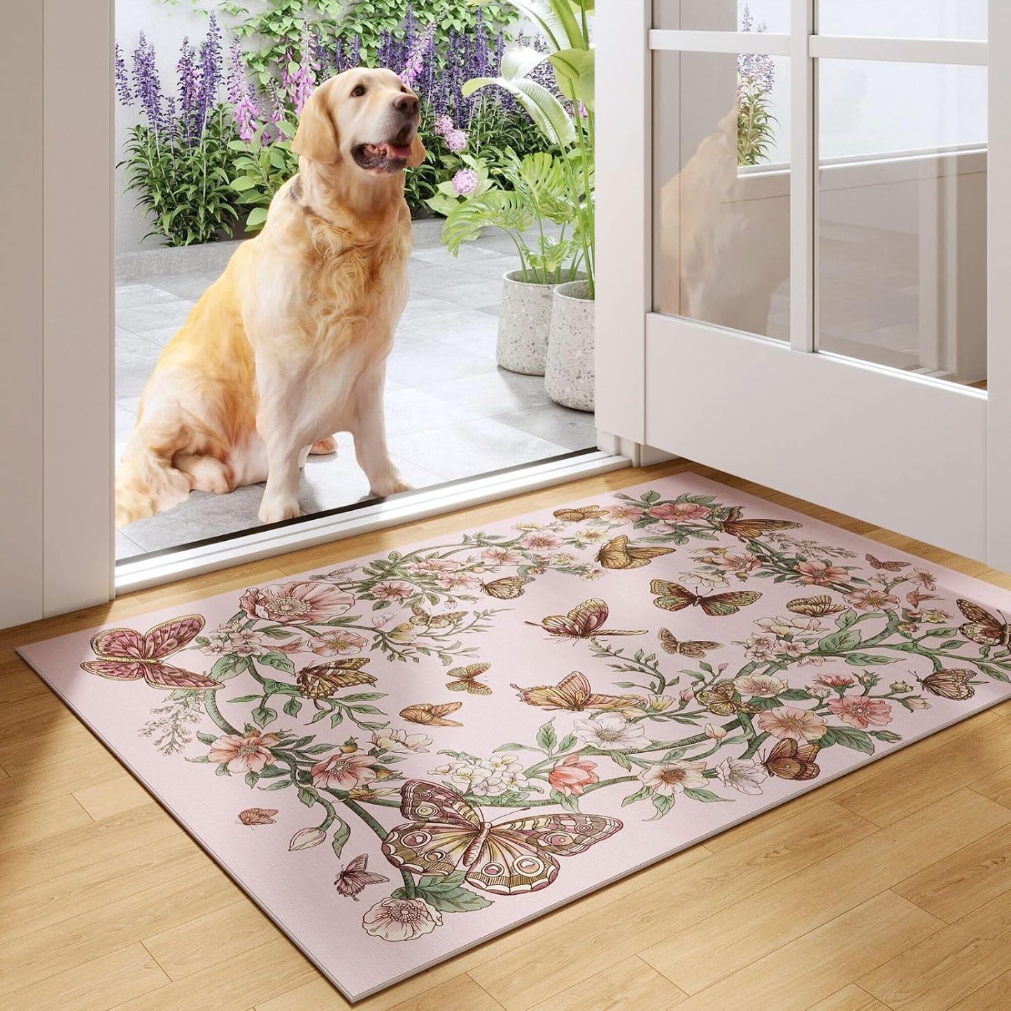 Runner Rug for Kitchen Rug Non Slip 2'6''x8' Washable Rugs with Rubber Backing Soft Floral Butterfly Carpet Runner for Kitchen Laundry Bedroom Bathroom, Black