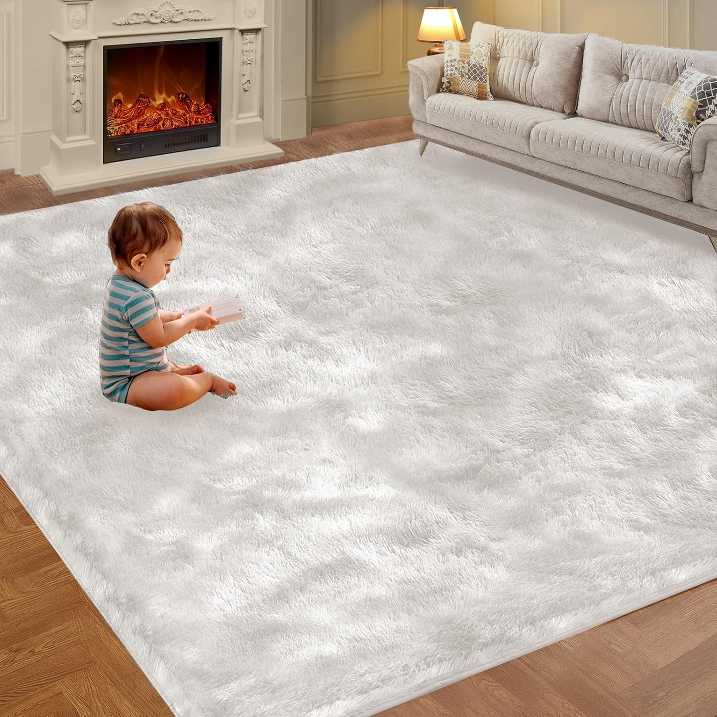Super Soft Area Rugs for Living Room 5x7 Black, Fluffy Furry Shaggy Fuzzy Area Rug, Upgrade Anti-Skid Rectangular, High Pile Soft Throw Rug for Bedroom and Kids Room, Home Decor Aesthetic