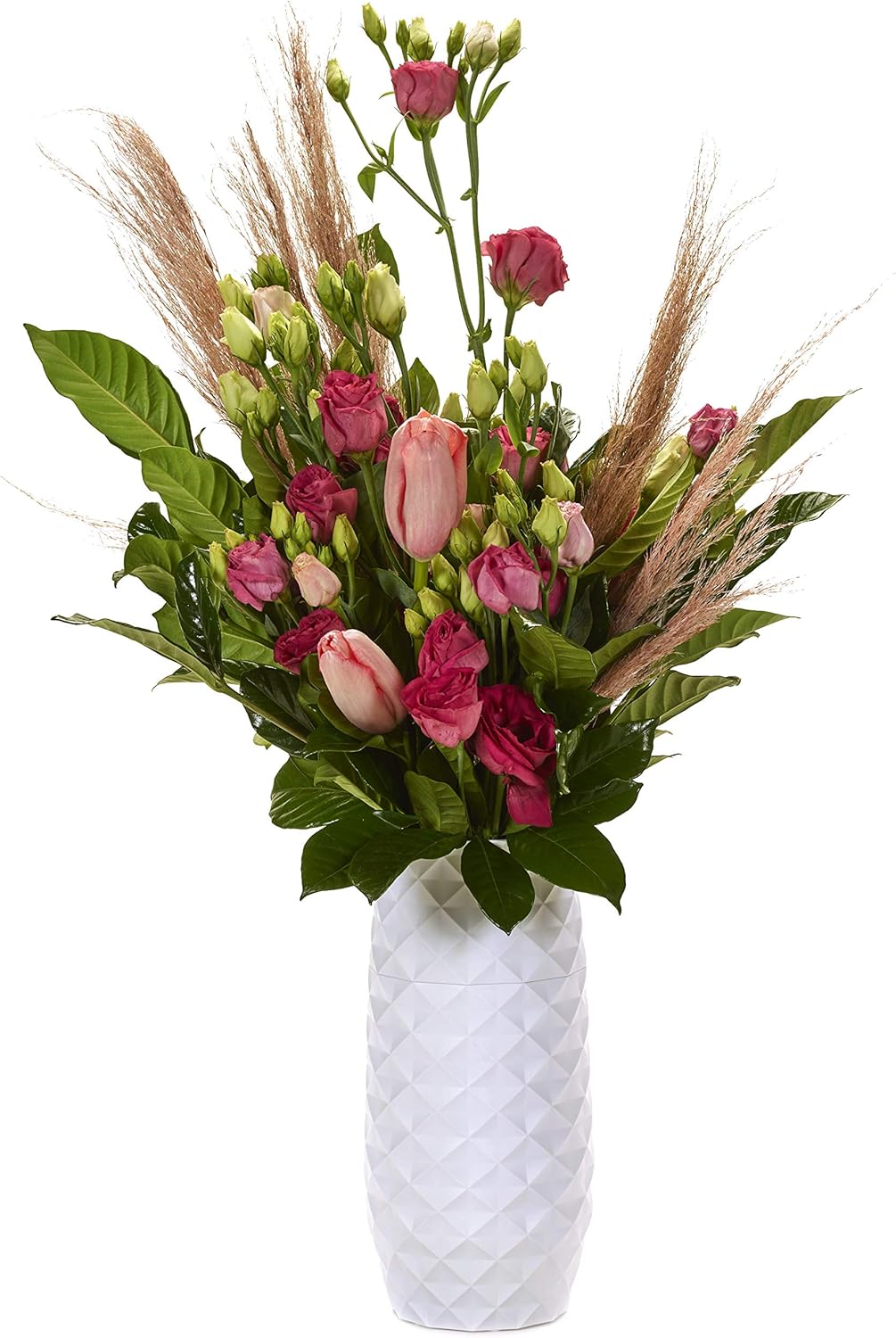 The Amaranth Vase - Unique Design for Easy Water Draining and Stem Access - Impact Resistant Plastic and Marble Blend - The Smart Vase for Floral Arrangements (White)