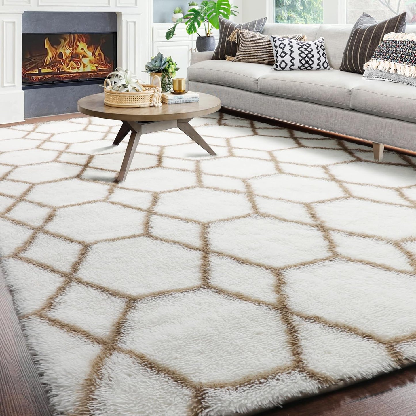 ONASAR 6x9 Area Rugs for Living Room Bedroom, Washable Large Fluffy Grey and Black Throw Rug, Geometric Soft Plush Shaggy Fuzzy Floor Carpet for Nursery Kids Girls Boys Teen Dorm Home Office Decor