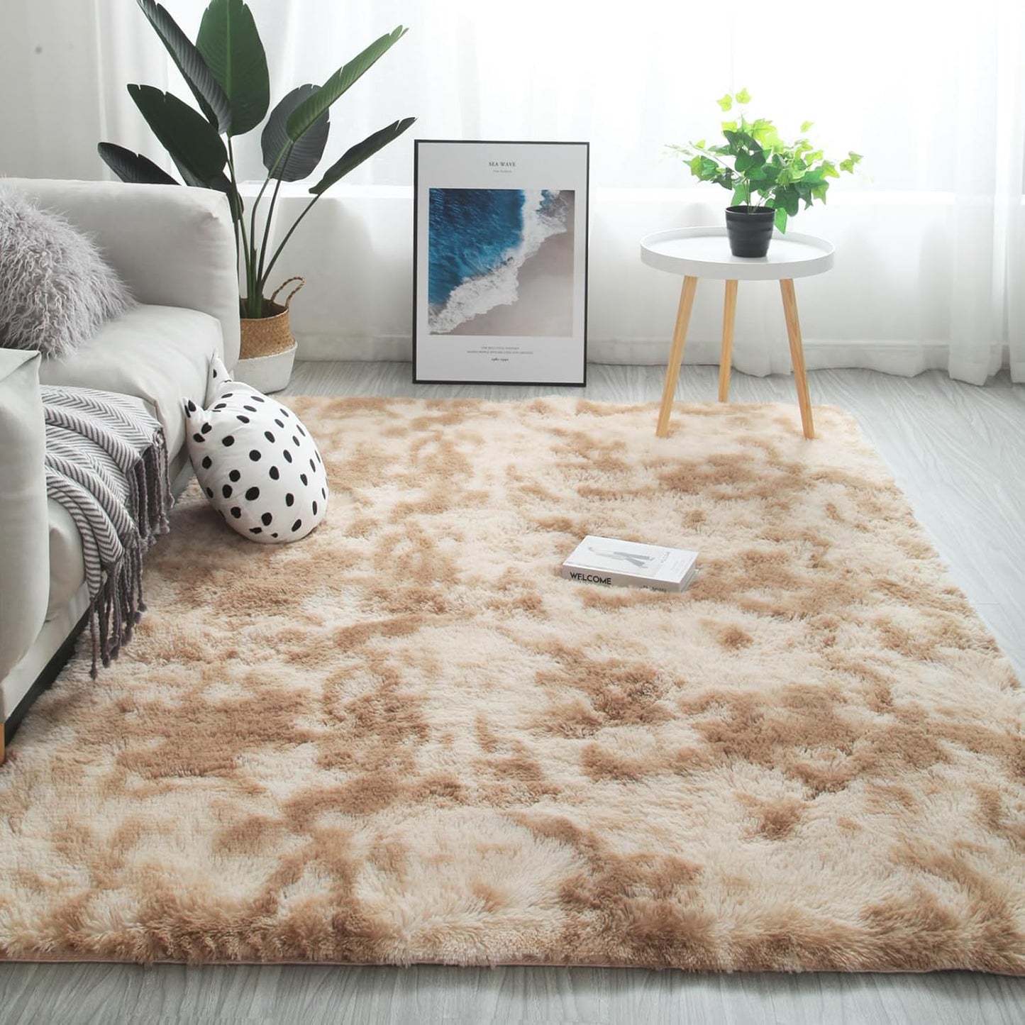 Shag Area Rugs for Bedroom Living Room,4X6 Ultra Soft Fluffy Area Rugs for Dorm, Indoor Carpet Nursery Rugs for Kids Room Home Decor,Tie-Dye Grey