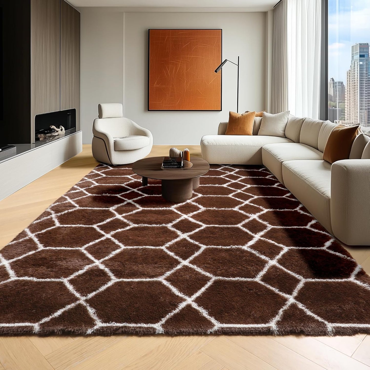 ONASAR 6x9 Area Rugs for Living Room Bedroom, Washable Large Fluffy Grey and Black Throw Rug, Geometric Soft Plush Shaggy Fuzzy Floor Carpet for Nursery Kids Girls Boys Teen Dorm Home Office Decor