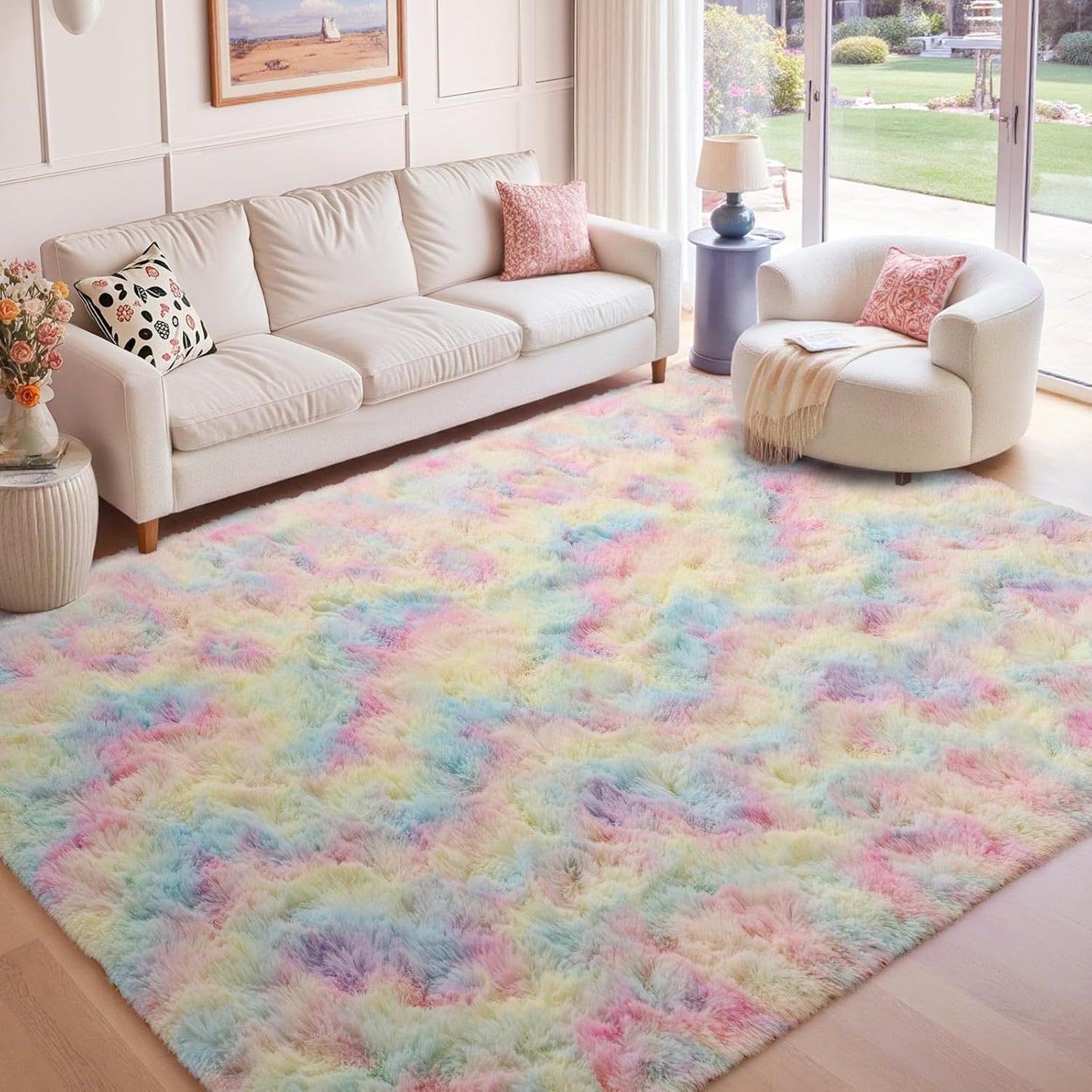 6x9 Ft Large Shag Rugs for Living Room Decor, Tie-Dyed Ultra Soft Fluffy Furry Area Rugs for Bedroom Indoor Floor, Aesthetic Carpet for Kids Home (Dark Grey)