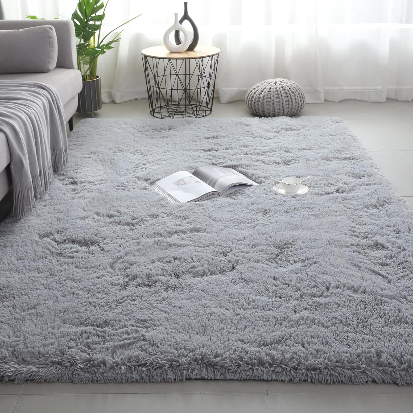 Shag Area Rugs for Bedroom Living Room,4X6 Ultra Soft Fluffy Area Rugs for Dorm, Indoor Carpet Nursery Rugs for Kids Room Home Decor,Tie-Dye Grey