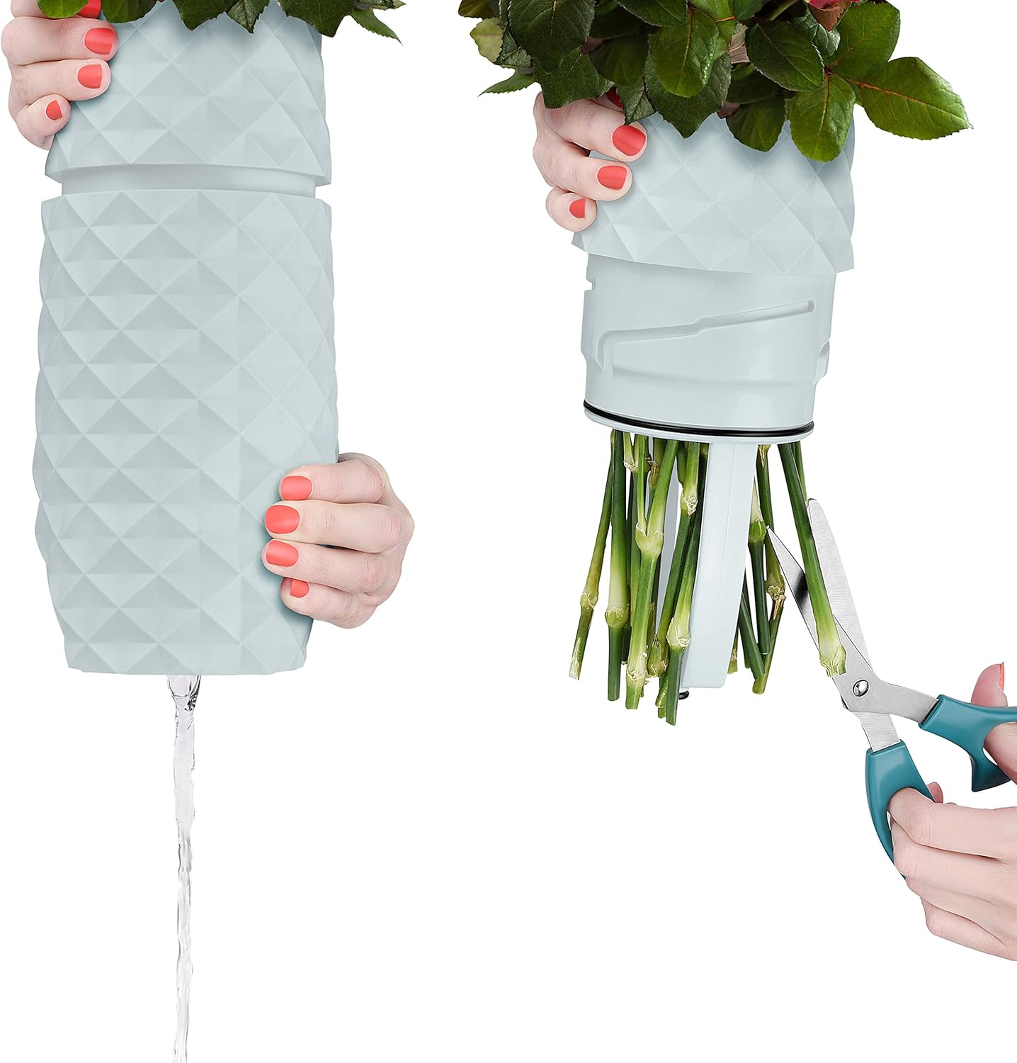 The Amaranth Vase - Unique Design for Easy Water Draining and Stem Access - Impact Resistant Plastic and Marble Blend - The Smart Vase for Floral Arrangements (White)