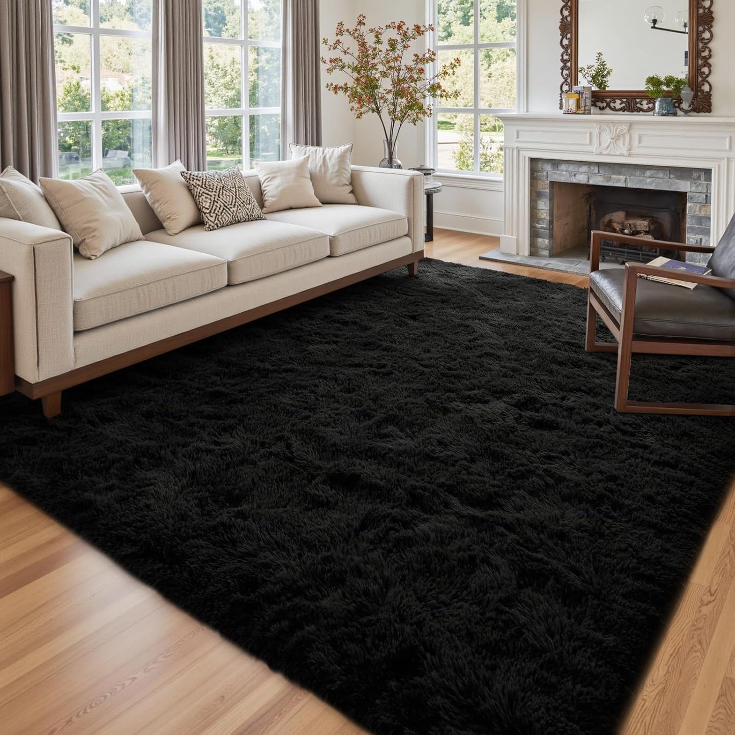 6x9 Ft Large Shag Rugs for Living Room Decor, Tie-Dyed Ultra Soft Fluffy Furry Area Rugs for Bedroom Indoor Floor, Aesthetic Carpet for Kids Home (Dark Grey)