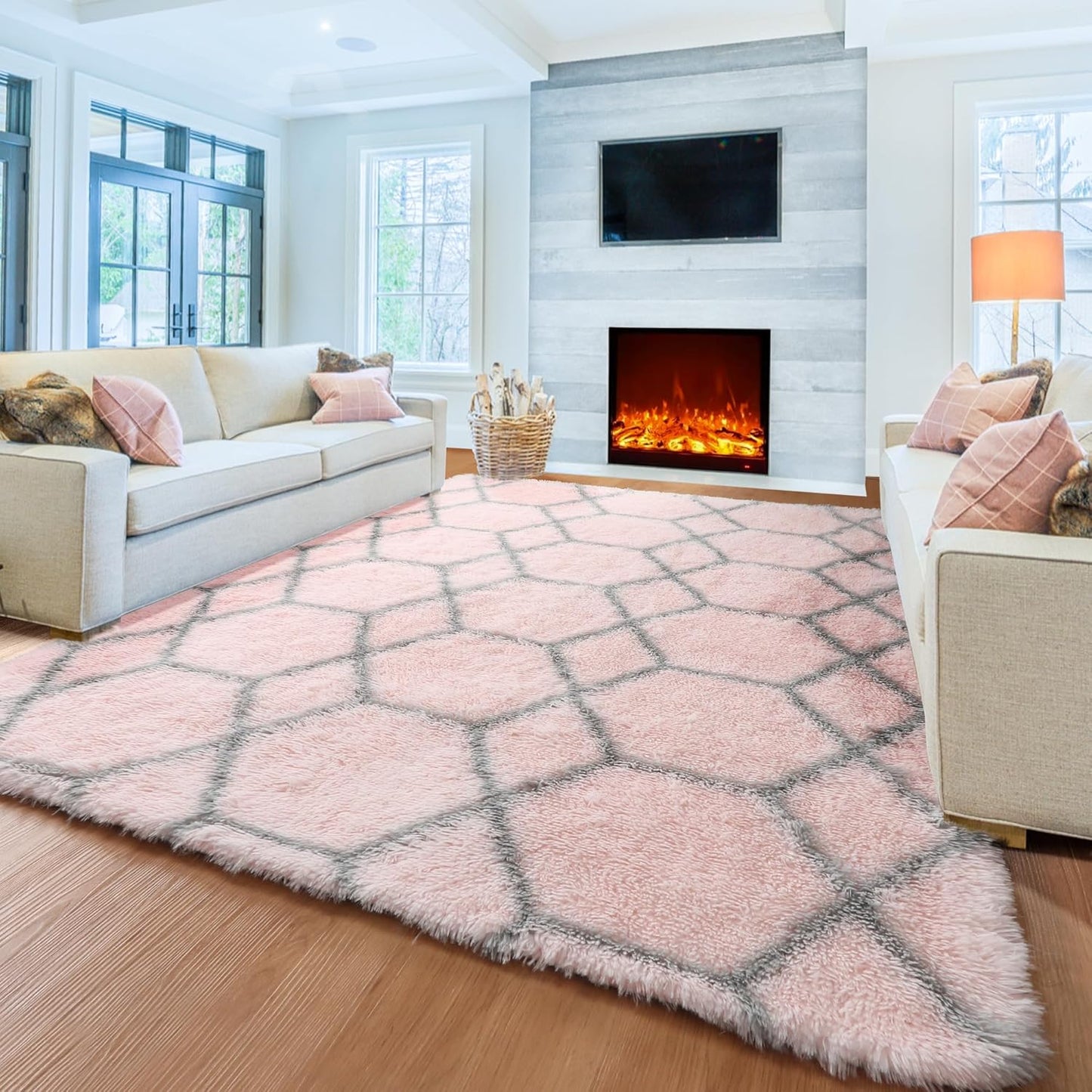 ONASAR 6x9 Area Rugs for Living Room Bedroom, Washable Large Fluffy Grey and Black Throw Rug, Geometric Soft Plush Shaggy Fuzzy Floor Carpet for Nursery Kids Girls Boys Teen Dorm Home Office Decor