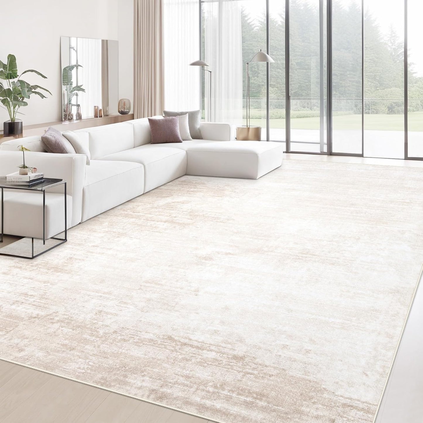 Area Rugs 5x7 Living Room: Washable Rug Modern Abstract Large Rug Soft Non Slip Neutral Rug Stain Resistant Indoor Carpet for Bedroom Kitchen Dining Room Table Nursery Home Office Rugs(Beige,5'x7')