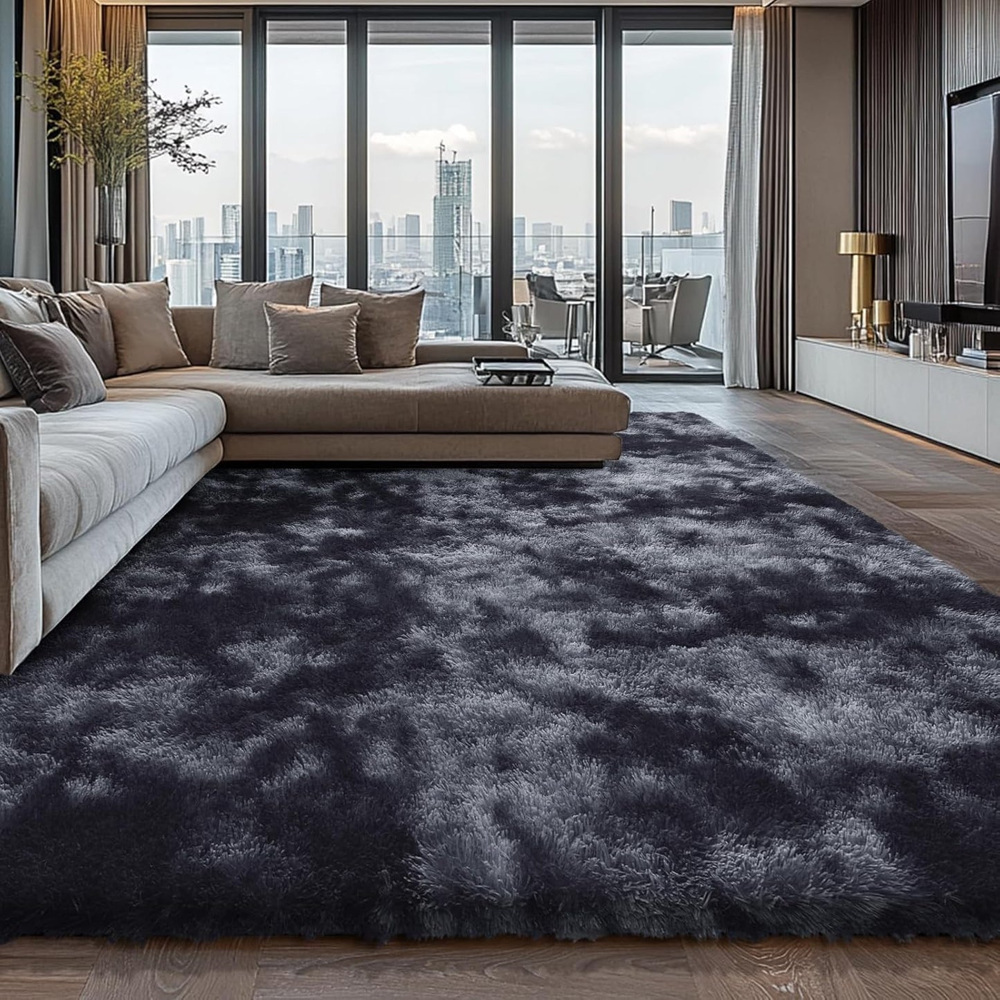 Shag Area Rugs for Bedroom Living Room,4X6 Ultra Soft Fluffy Area Rugs for Dorm, Indoor Carpet Nursery Rugs for Kids Room Home Decor,Tie-Dye Grey