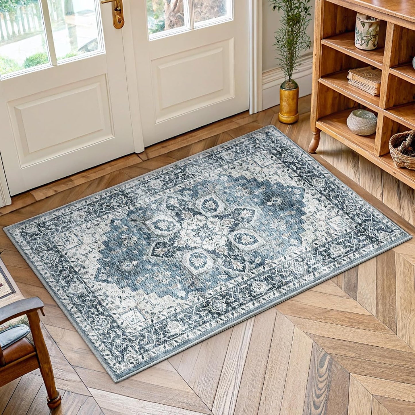 AMADA HOMEFURNISHING 8x10 Washable Area Rug, Low-Profile Large Area Rug with Non-Slip Backing & Durable Edge Binding, Vintage Large Rugs for Living Room, Bedroom, Dinning Room