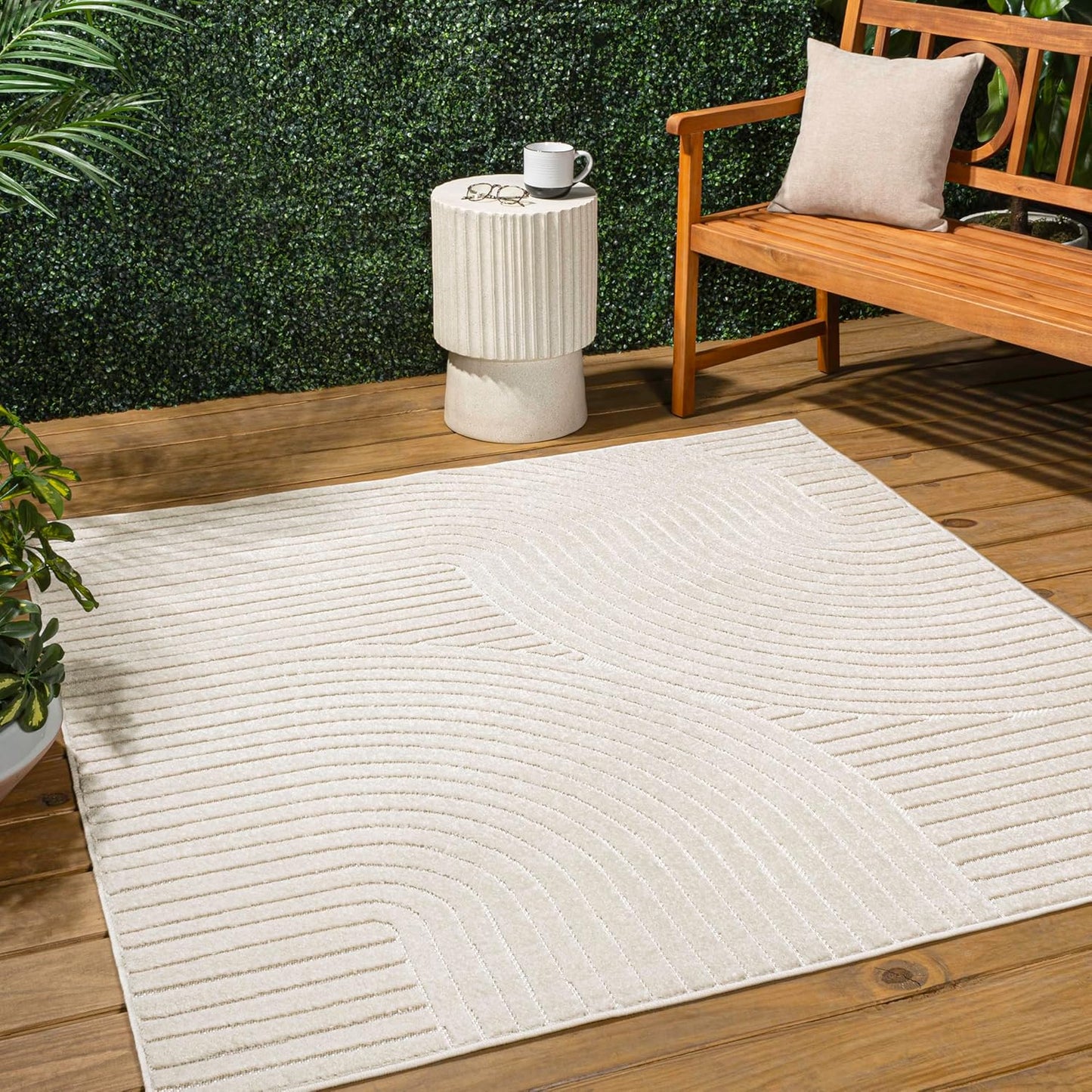 JONATHAN Y SCN100B-8 Skagen High-Low Minimalist Curve Geometric Indoor/Outdoor Area Rug, Modern, Contemporary, Geometric, Bohemian, Bedroom, Kitchen, Living Room, Non Shedding, Ivory/Cream, 8' x 10'