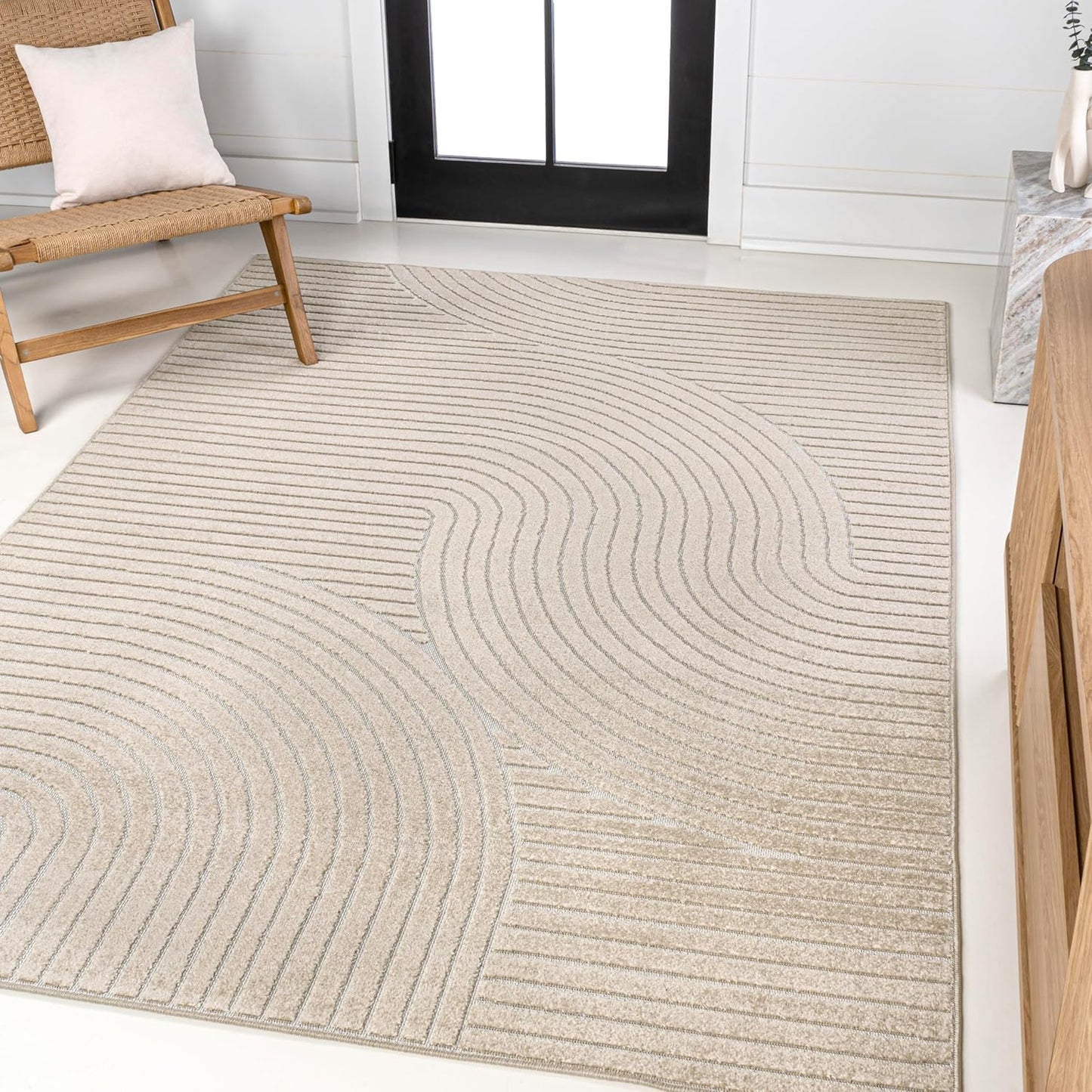 JONATHAN Y SCN100B-8 Skagen High-Low Minimalist Curve Geometric Indoor/Outdoor Area Rug, Modern, Contemporary, Geometric, Bohemian, Bedroom, Kitchen, Living Room, Non Shedding, Ivory/Cream, 8' x 10'
