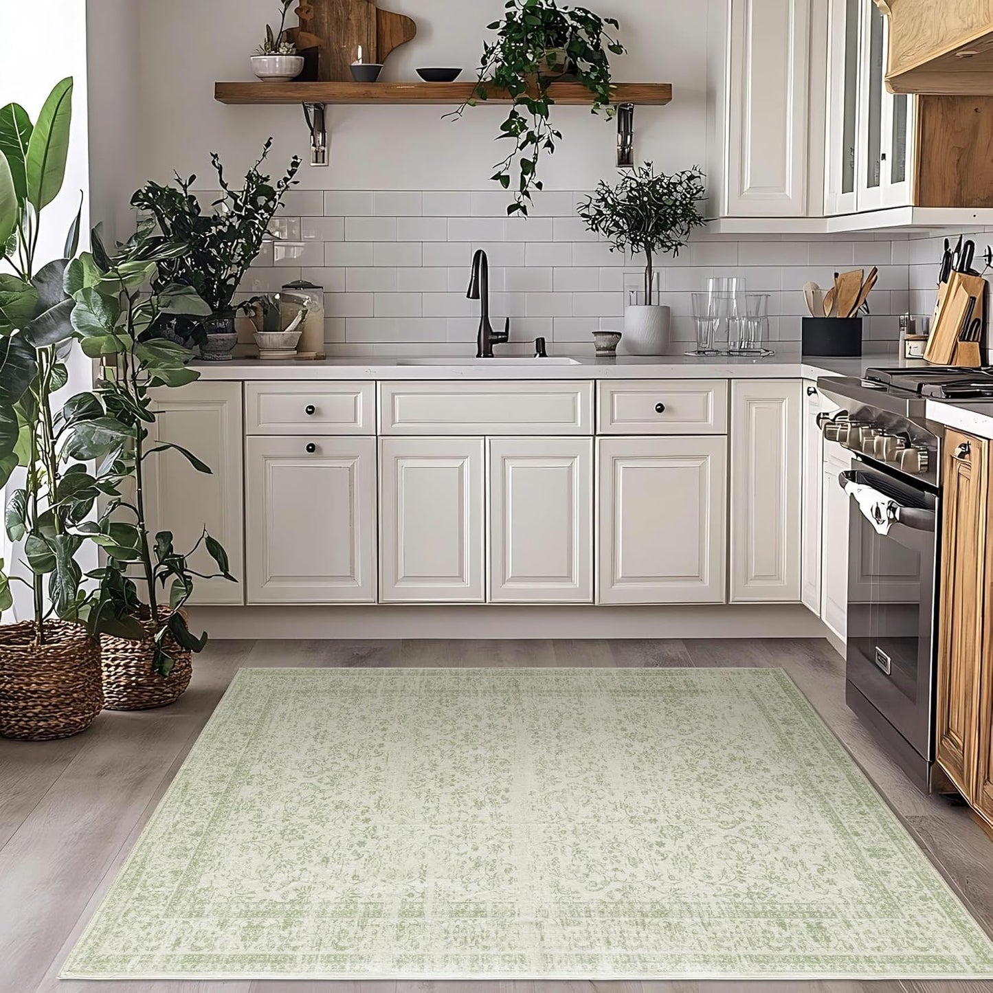 Nursery Rug for Baby Girl,Neutral Blush Pink Boho Cute Floral Foldable Machine Washable Soft Faux Wool Carpet Area Rugs for Living Room Bedroom Dorm Kids Playroom,5x7