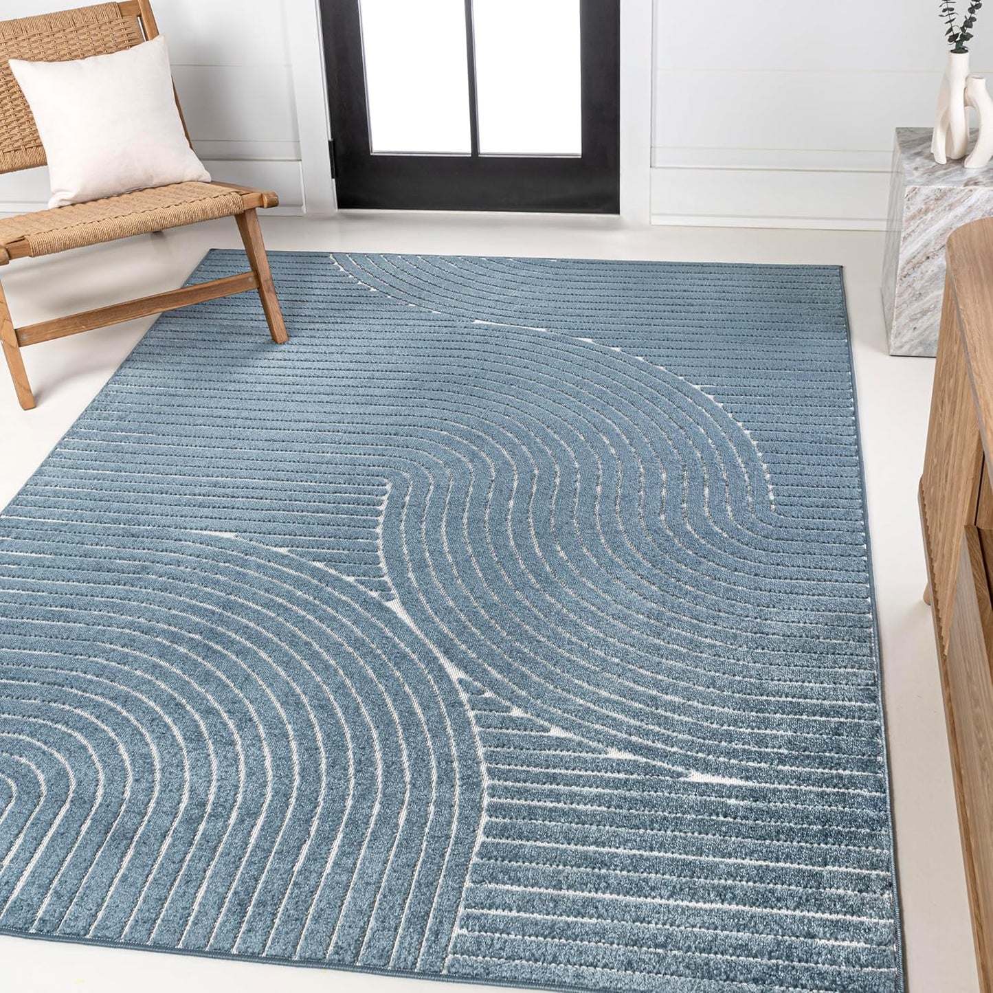 JONATHAN Y SCN100B-8 Skagen High-Low Minimalist Curve Geometric Indoor/Outdoor Area Rug, Modern, Contemporary, Geometric, Bohemian, Bedroom, Kitchen, Living Room, Non Shedding, Ivory/Cream, 8' x 10'