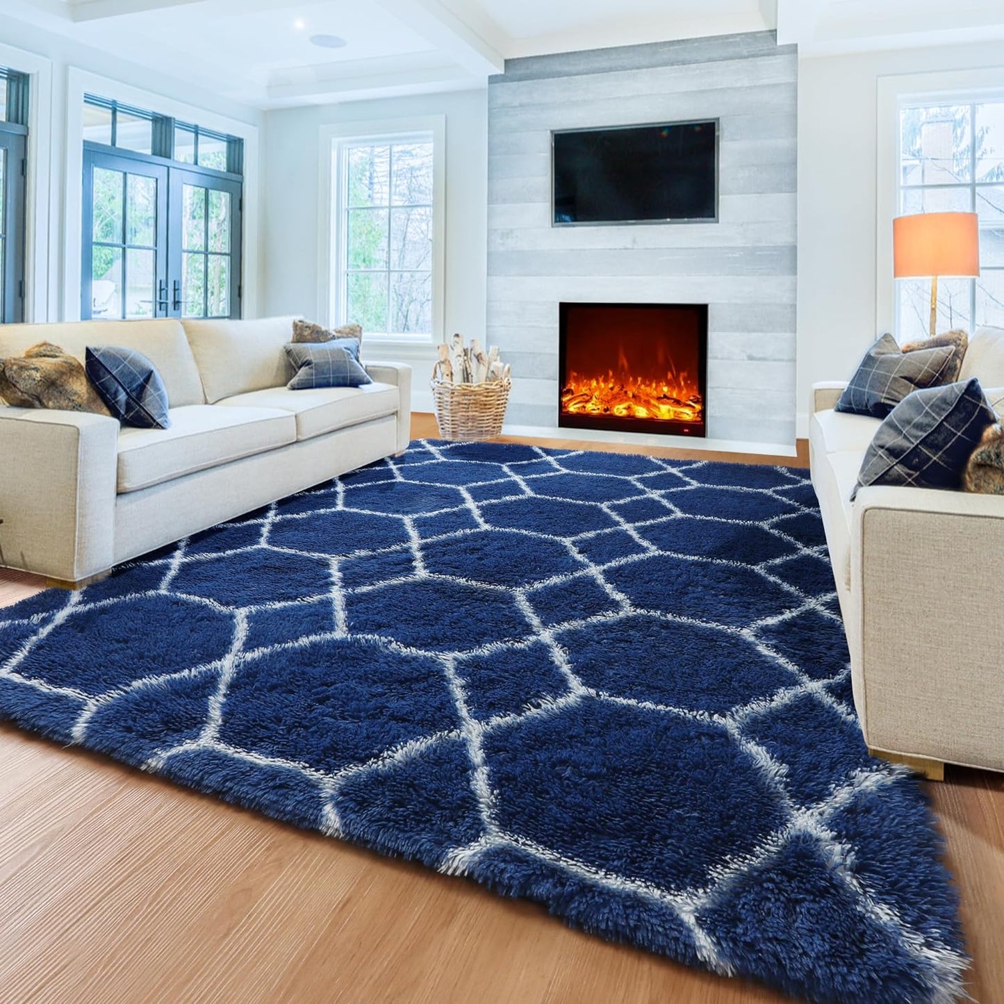 ONASAR 6x9 Area Rugs for Living Room Bedroom, Washable Large Fluffy Grey and Black Throw Rug, Geometric Soft Plush Shaggy Fuzzy Floor Carpet for Nursery Kids Girls Boys Teen Dorm Home Office Decor