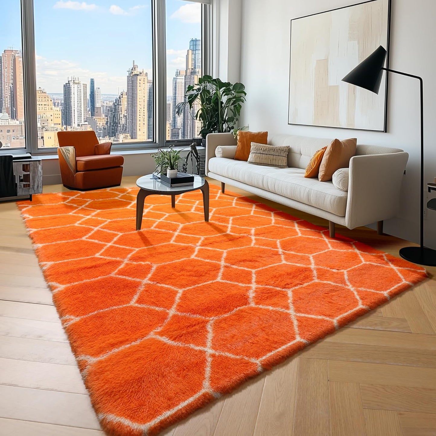 ONASAR 6x9 Area Rugs for Living Room Bedroom, Washable Large Fluffy Grey and Black Throw Rug, Geometric Soft Plush Shaggy Fuzzy Floor Carpet for Nursery Kids Girls Boys Teen Dorm Home Office Decor