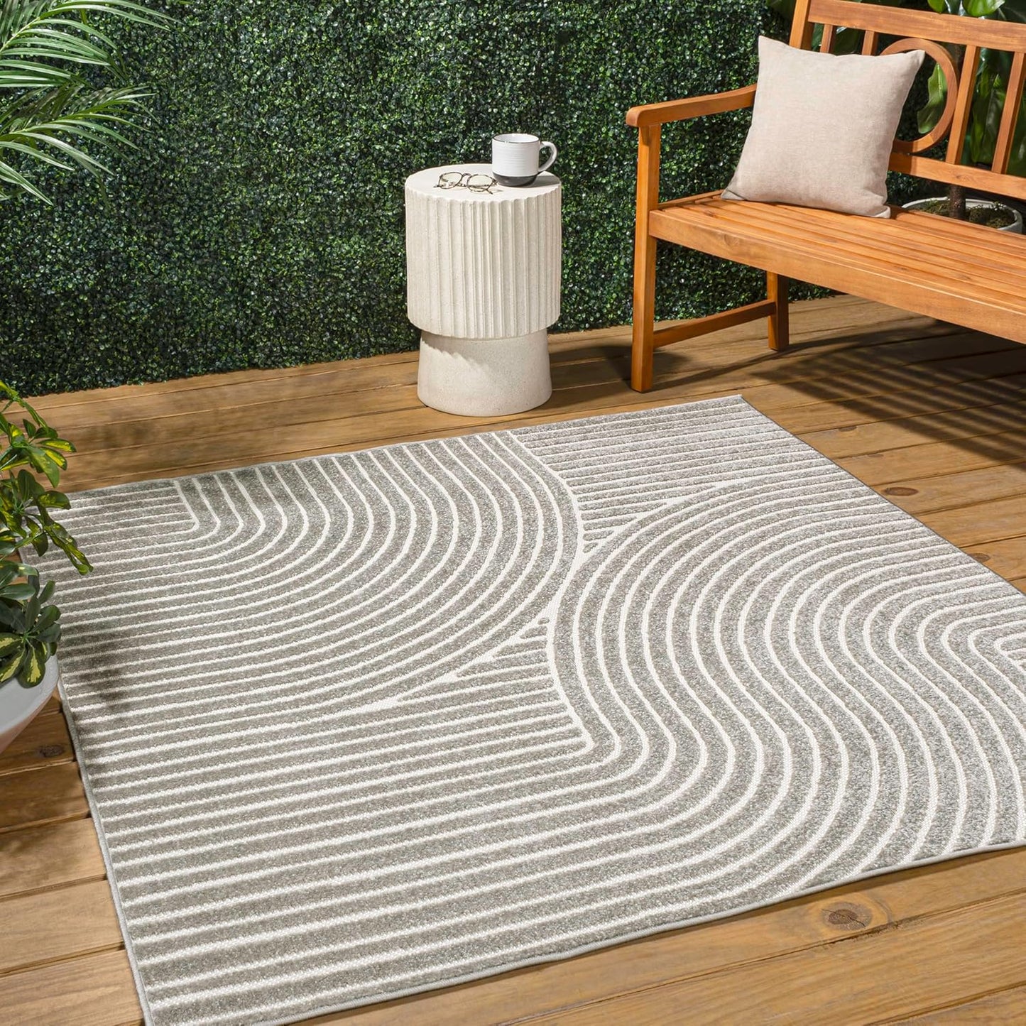 JONATHAN Y SCN100B-8 Skagen High-Low Minimalist Curve Geometric Indoor/Outdoor Area Rug, Modern, Contemporary, Geometric, Bohemian, Bedroom, Kitchen, Living Room, Non Shedding, Ivory/Cream, 8' x 10'