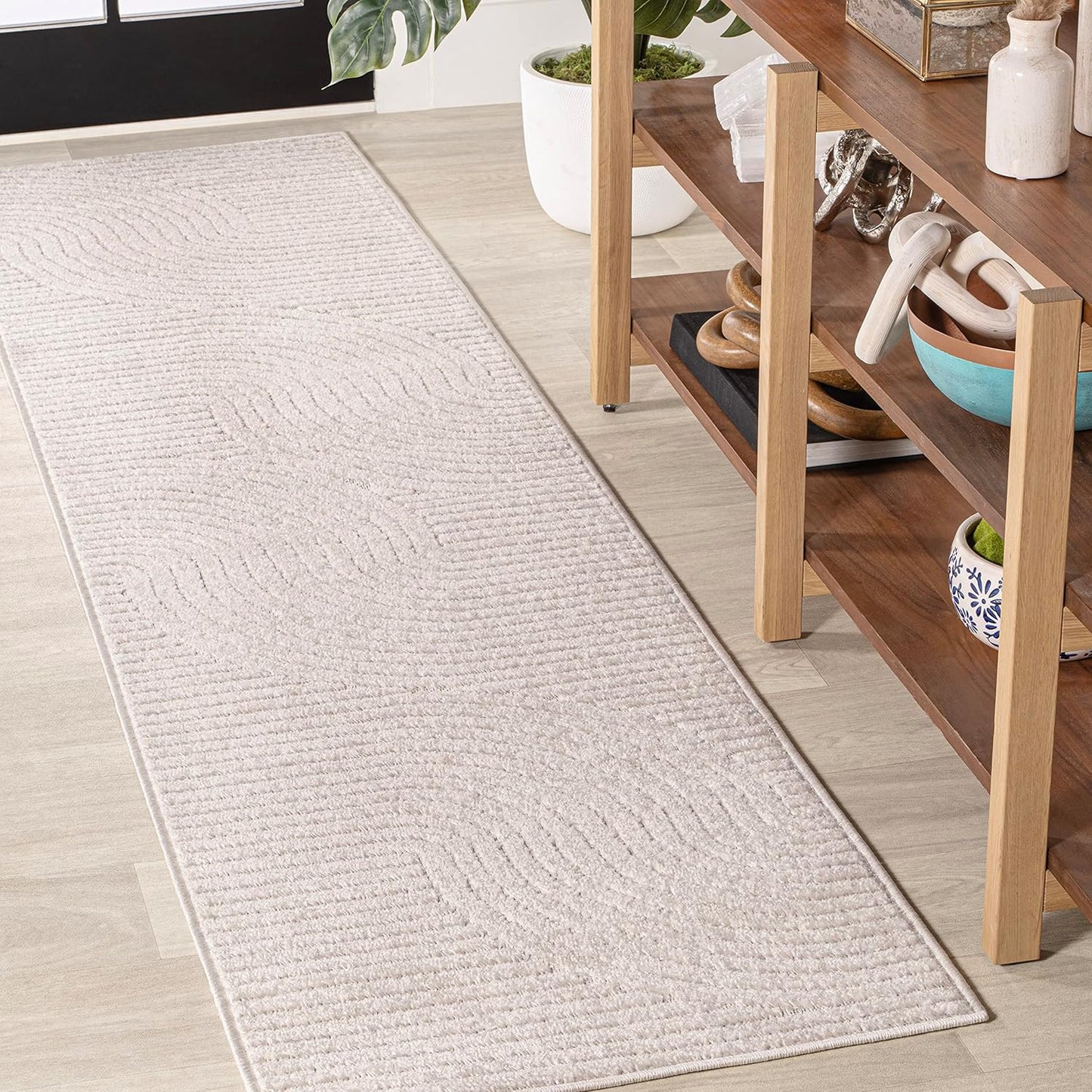JONATHAN Y SCN100B-8 Skagen High-Low Minimalist Curve Geometric Indoor/Outdoor Area Rug, Modern, Contemporary, Geometric, Bohemian, Bedroom, Kitchen, Living Room, Non Shedding, Ivory/Cream, 8' x 10'