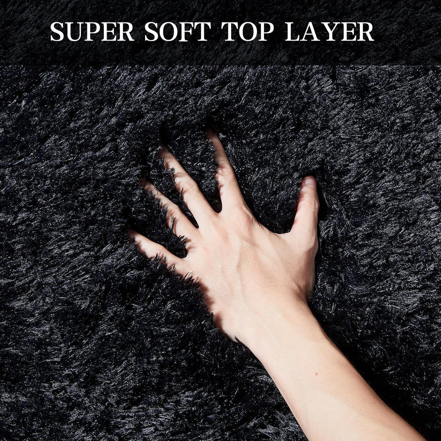 Super Soft Area Rugs for Living Room 5x7 Black, Fluffy Furry Shaggy Fuzzy Area Rug, Upgrade Anti-Skid Rectangular, High Pile Soft Throw Rug for Bedroom and Kids Room, Home Decor Aesthetic