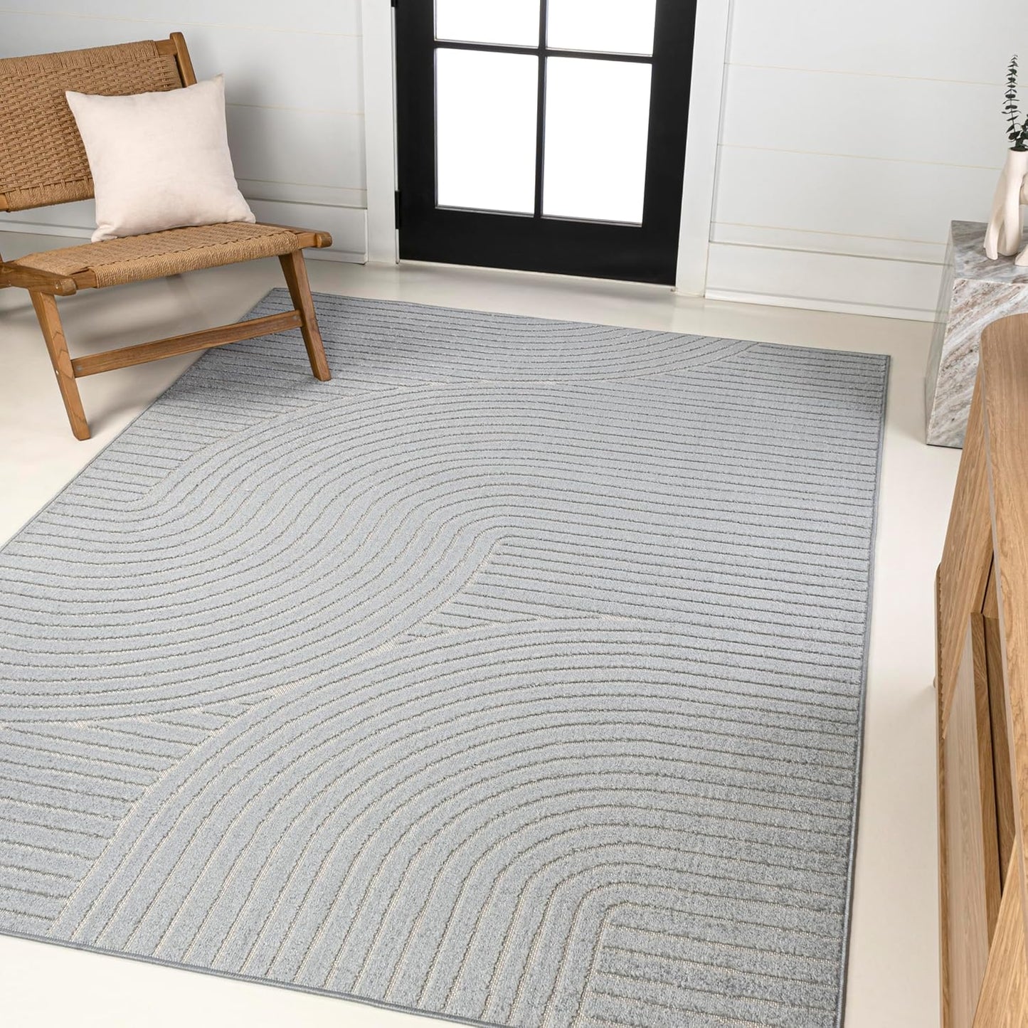 JONATHAN Y SCN100B-8 Skagen High-Low Minimalist Curve Geometric Indoor/Outdoor Area Rug, Modern, Contemporary, Geometric, Bohemian, Bedroom, Kitchen, Living Room, Non Shedding, Ivory/Cream, 8' x 10'