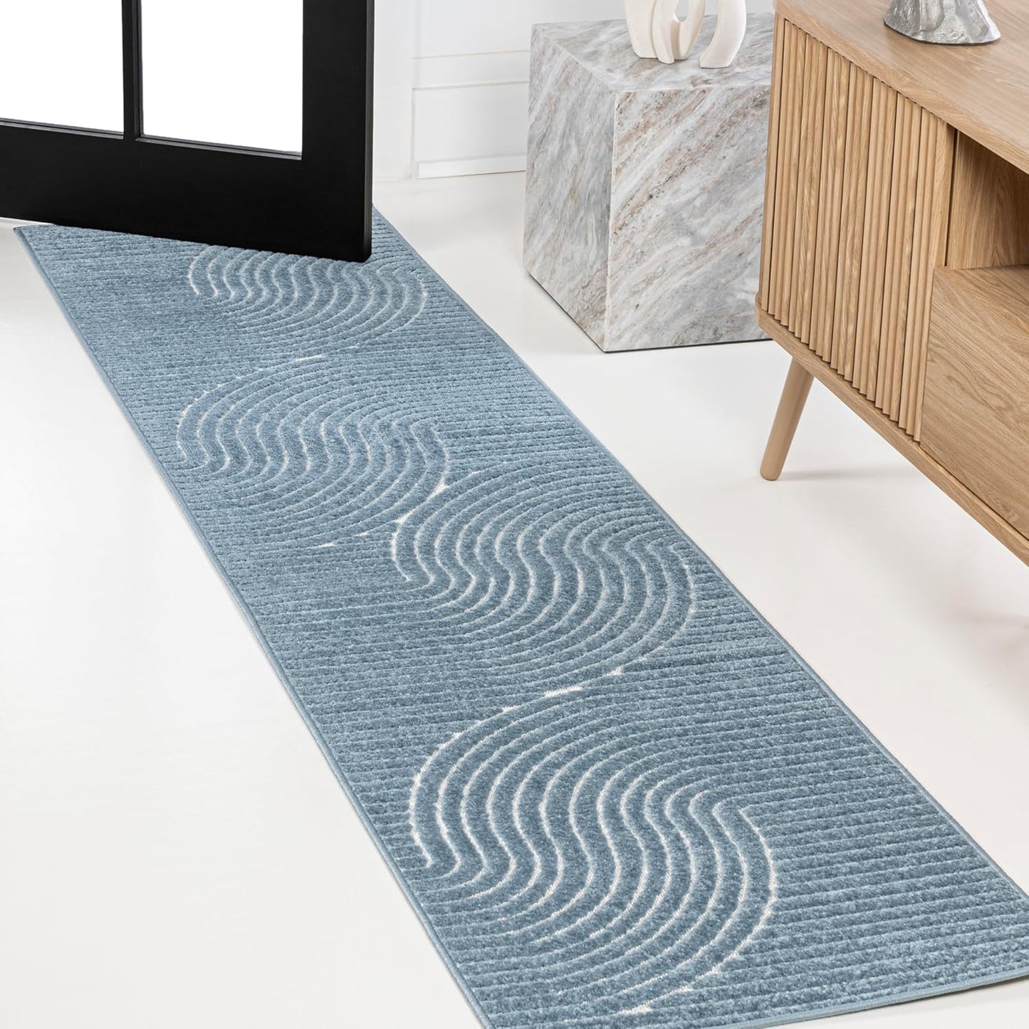 JONATHAN Y SCN100B-8 Skagen High-Low Minimalist Curve Geometric Indoor/Outdoor Area Rug, Modern, Contemporary, Geometric, Bohemian, Bedroom, Kitchen, Living Room, Non Shedding, Ivory/Cream, 8' x 10'