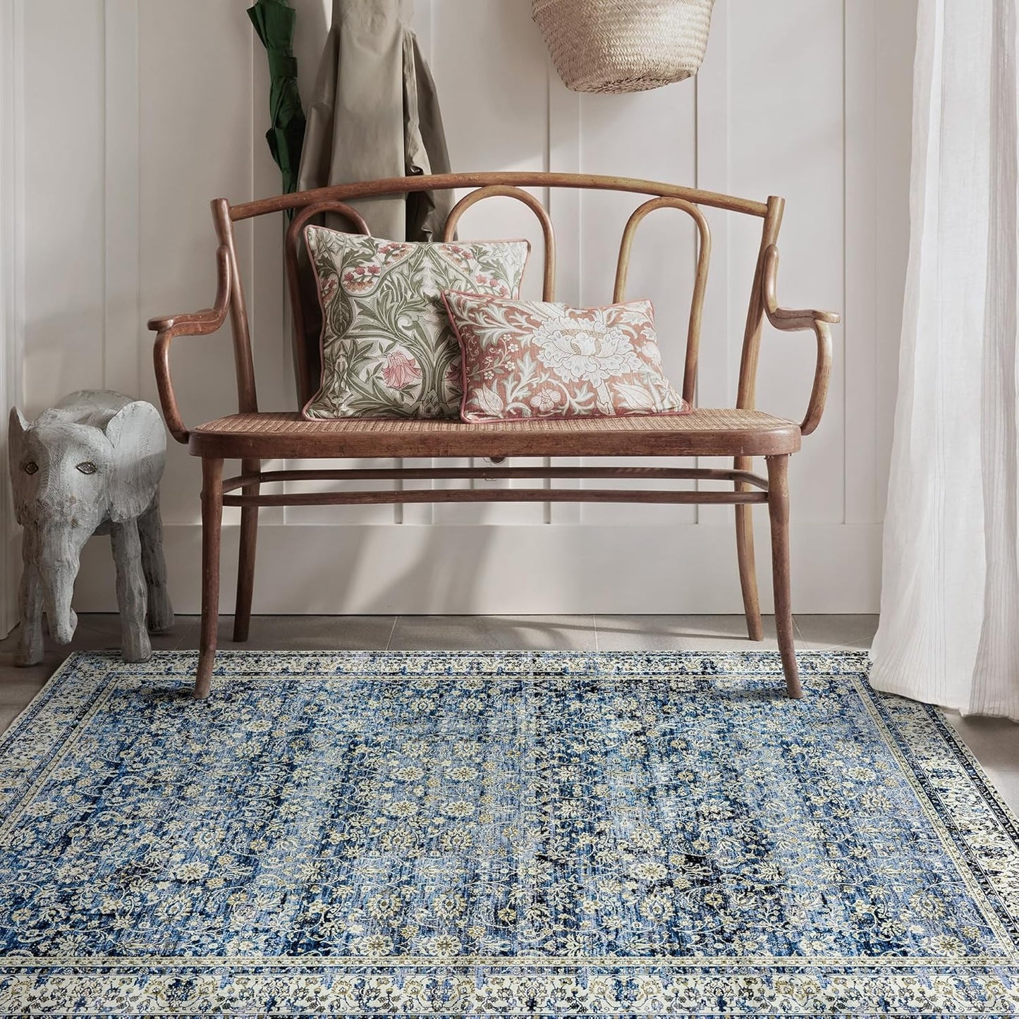 Nursery Rug for Baby Girl,Neutral Blush Pink Boho Cute Floral Foldable Machine Washable Soft Faux Wool Carpet Area Rugs for Living Room Bedroom Dorm Kids Playroom,5x7