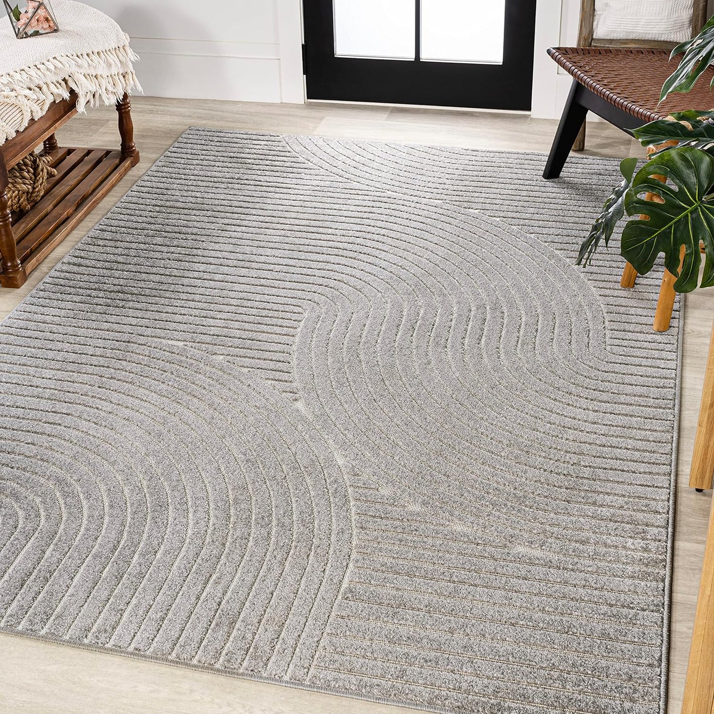 JONATHAN Y SCN100B-8 Skagen High-Low Minimalist Curve Geometric Indoor/Outdoor Area Rug, Modern, Contemporary, Geometric, Bohemian, Bedroom, Kitchen, Living Room, Non Shedding, Ivory/Cream, 8' x 10'