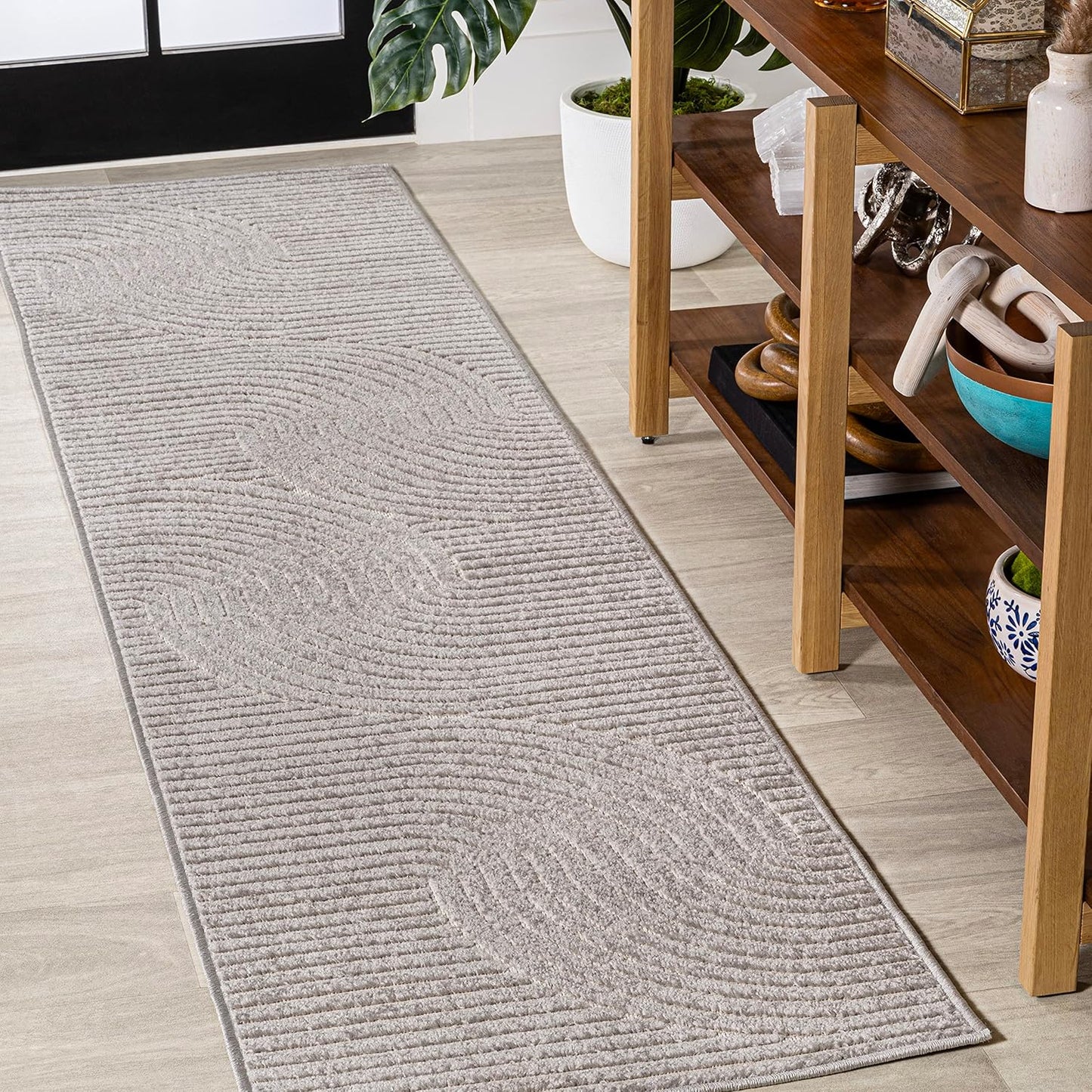 JONATHAN Y SCN100B-8 Skagen High-Low Minimalist Curve Geometric Indoor/Outdoor Area Rug, Modern, Contemporary, Geometric, Bohemian, Bedroom, Kitchen, Living Room, Non Shedding, Ivory/Cream, 8' x 10'