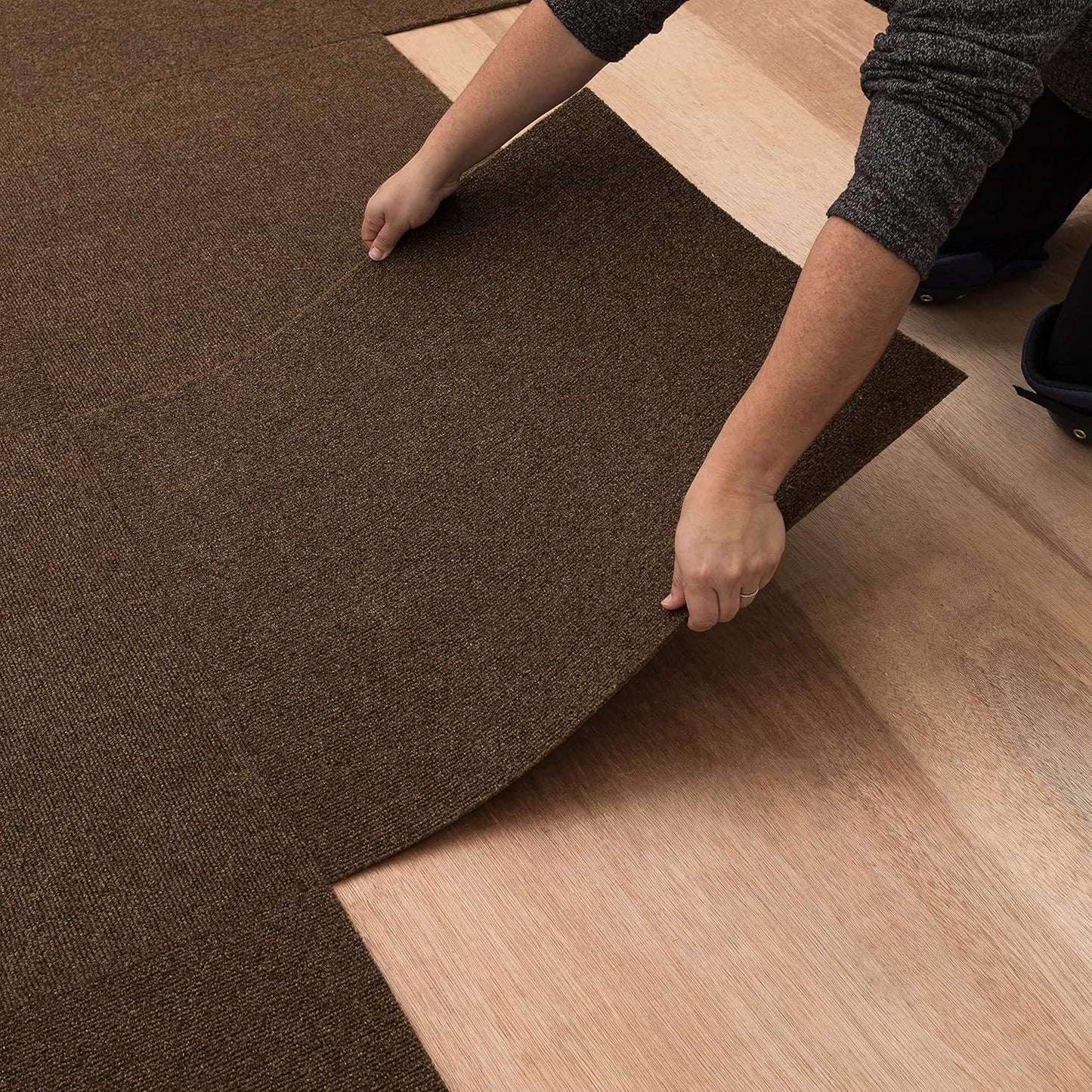 Mohawk Home 24" x 24" Indoor/Outdoor 0.25" Pile Height, Peel and Stick Carpet Tile, Grey Polyester, (Pack of 15) (60 sqft/Box)
