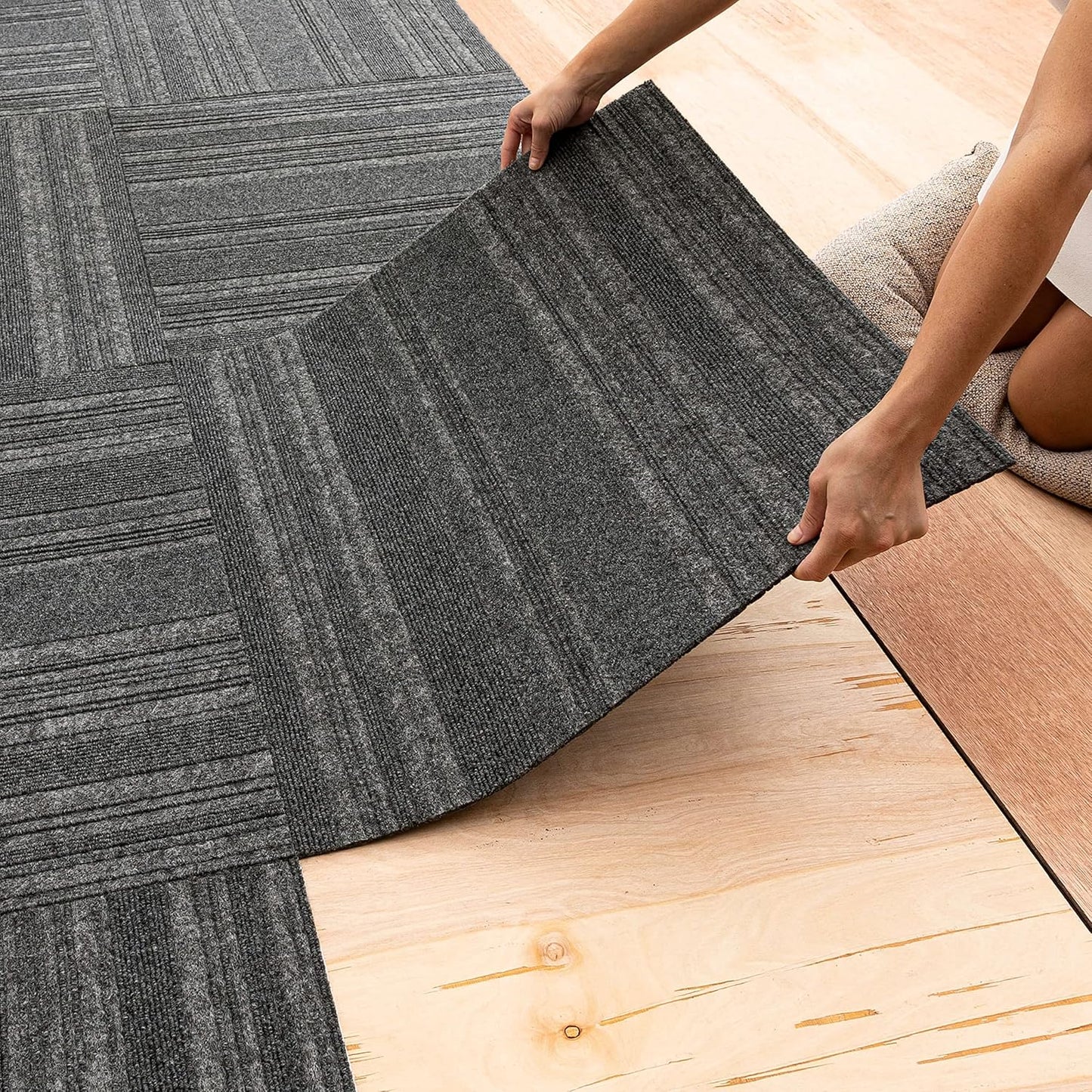 Mohawk Home 24" x 24" Indoor/Outdoor 0.25" Pile Height, Peel and Stick Carpet Tile, Grey Polyester, (Pack of 15) (60 sqft/Box)